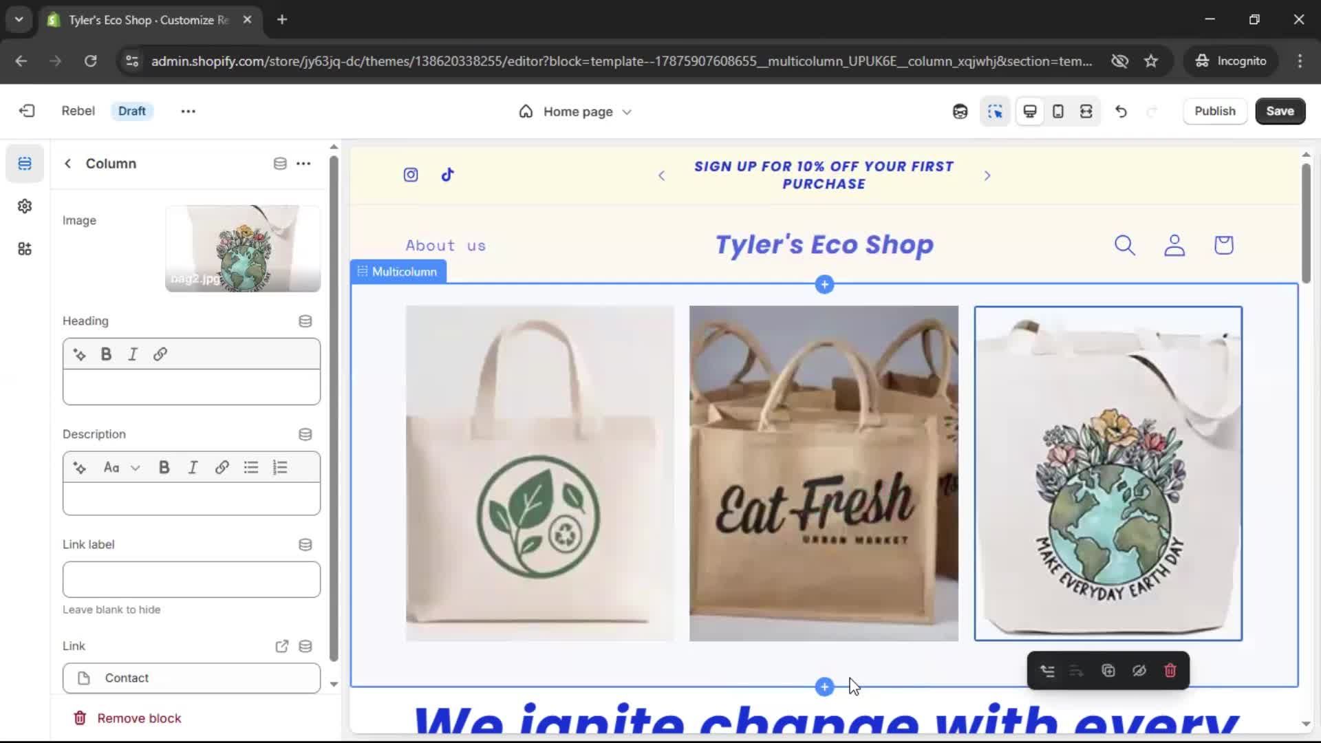 Customization settings screenshot