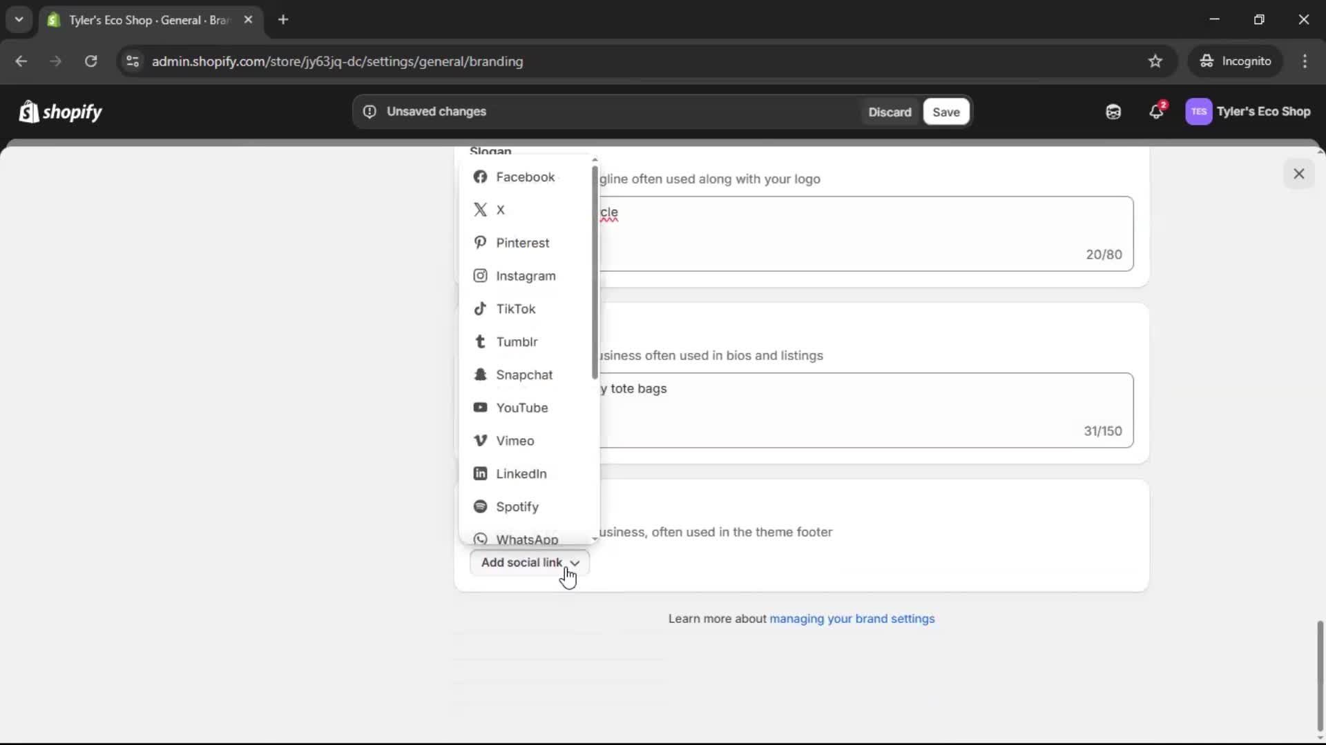 Customization settings screenshot