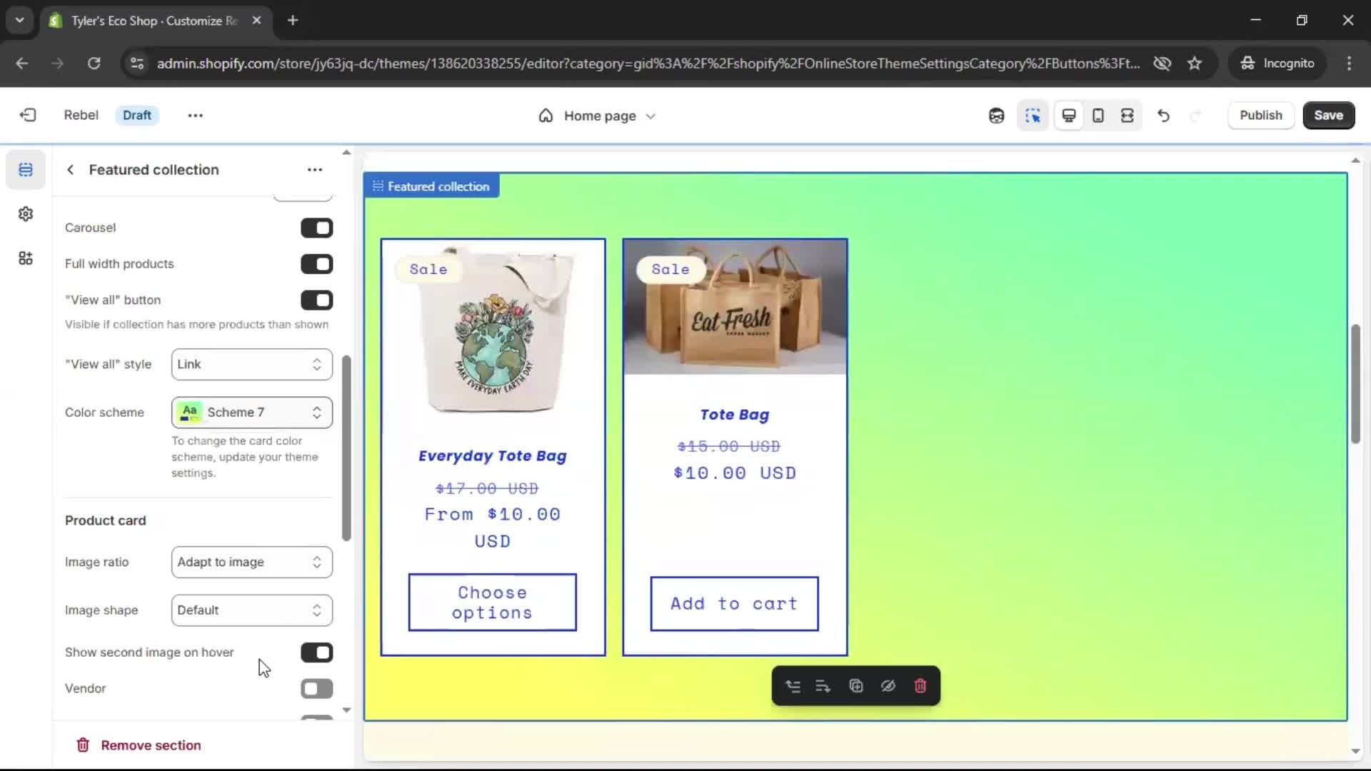 Customization settings screenshot