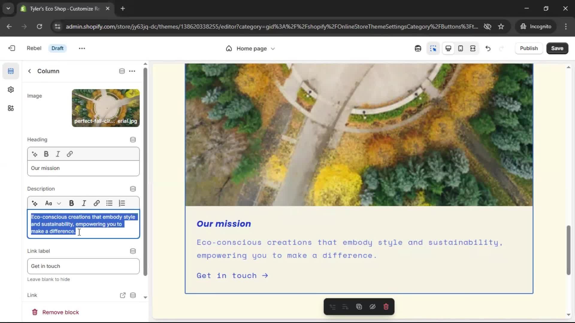 Customization settings screenshot