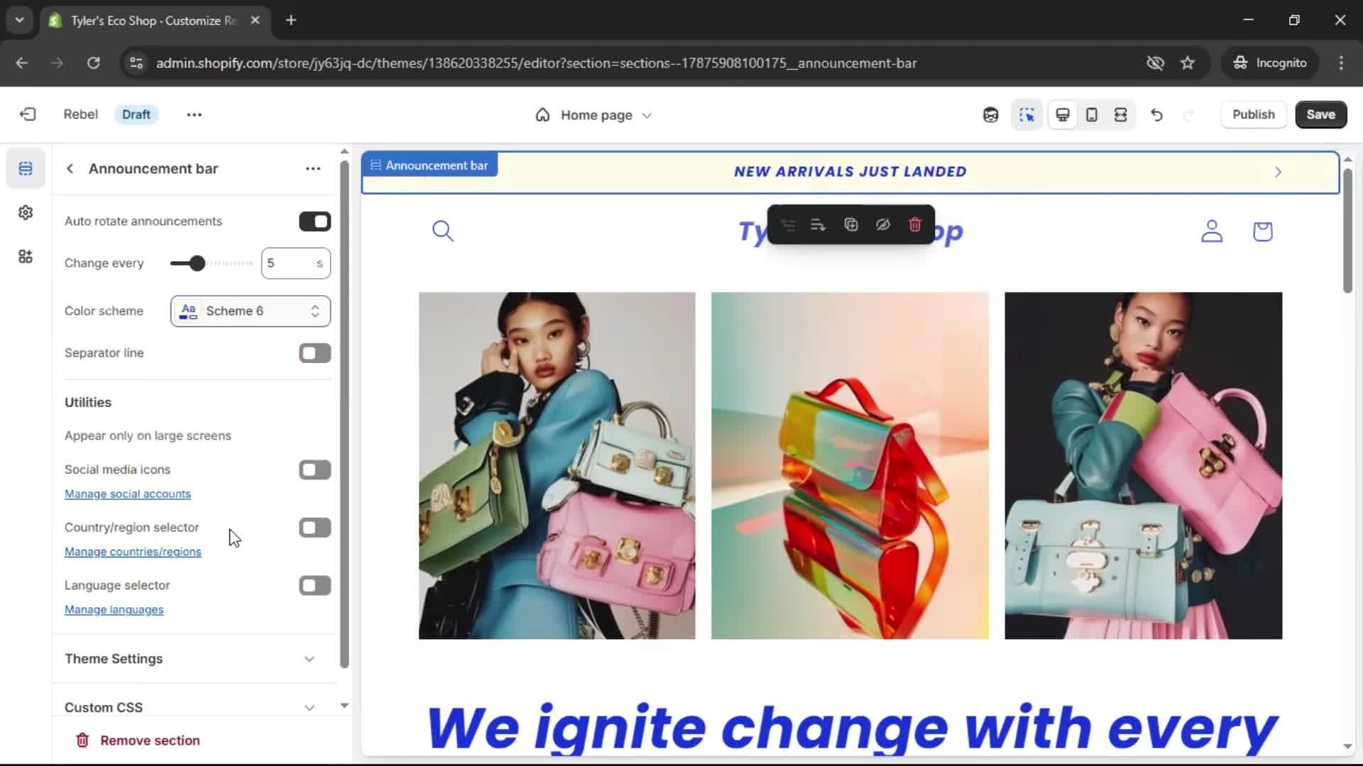 Customization settings screenshot