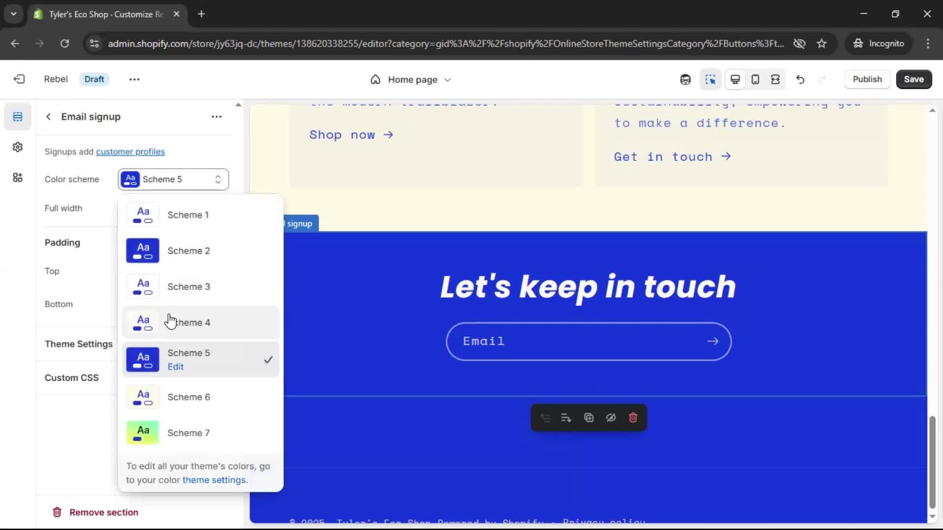 Customization settings screenshot