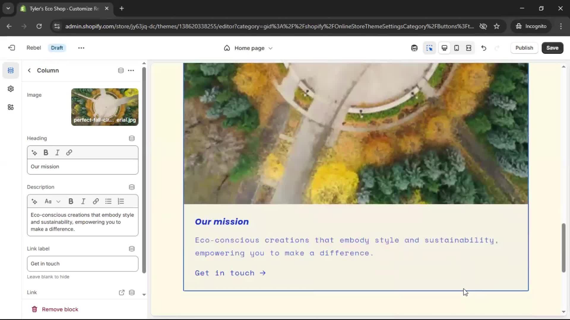 Customization settings screenshot