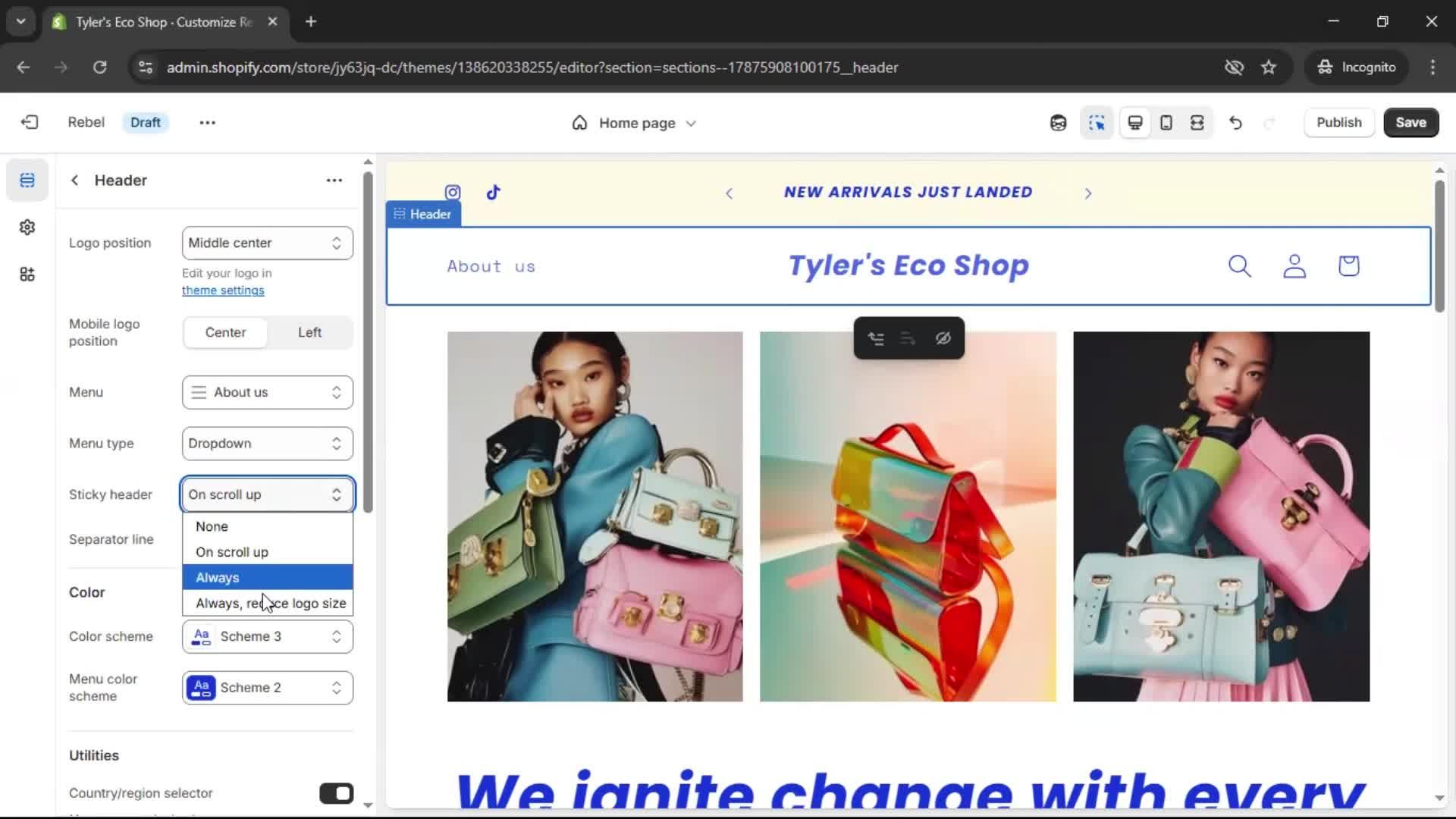 Customization settings screenshot