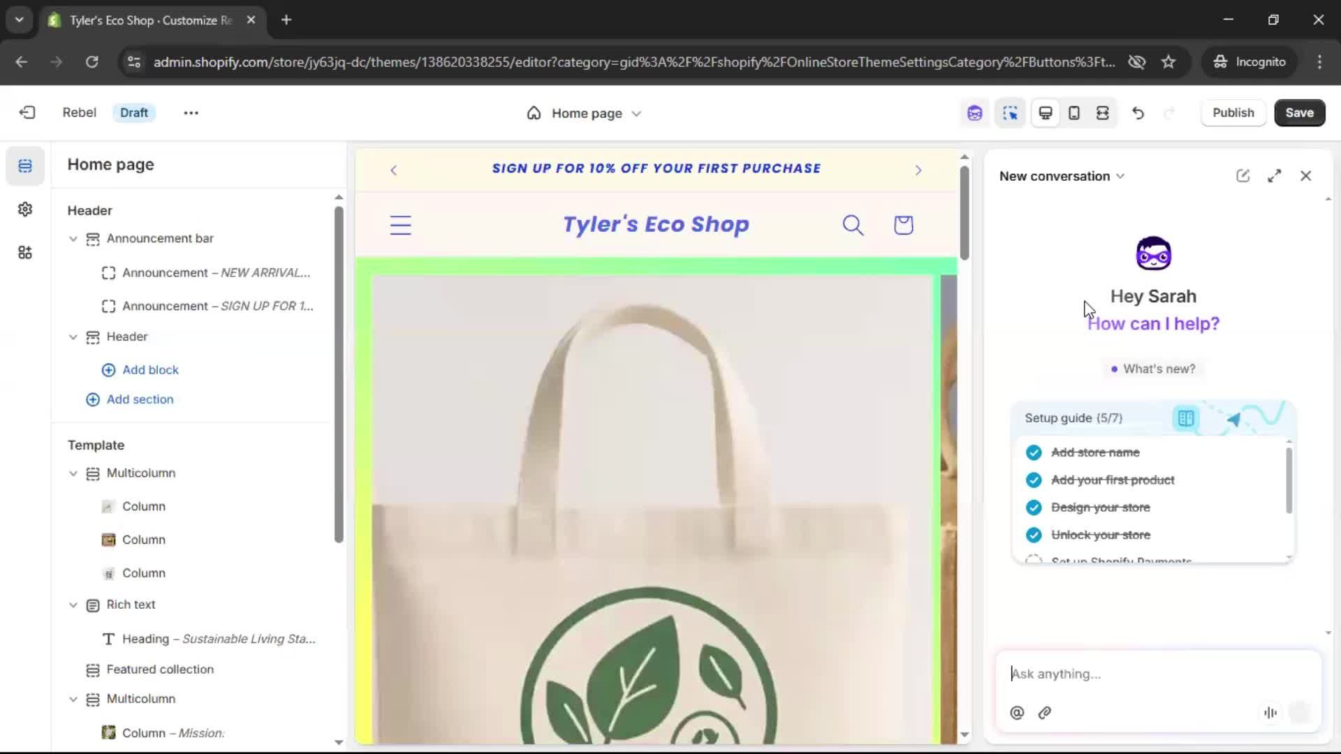 Customization settings screenshot