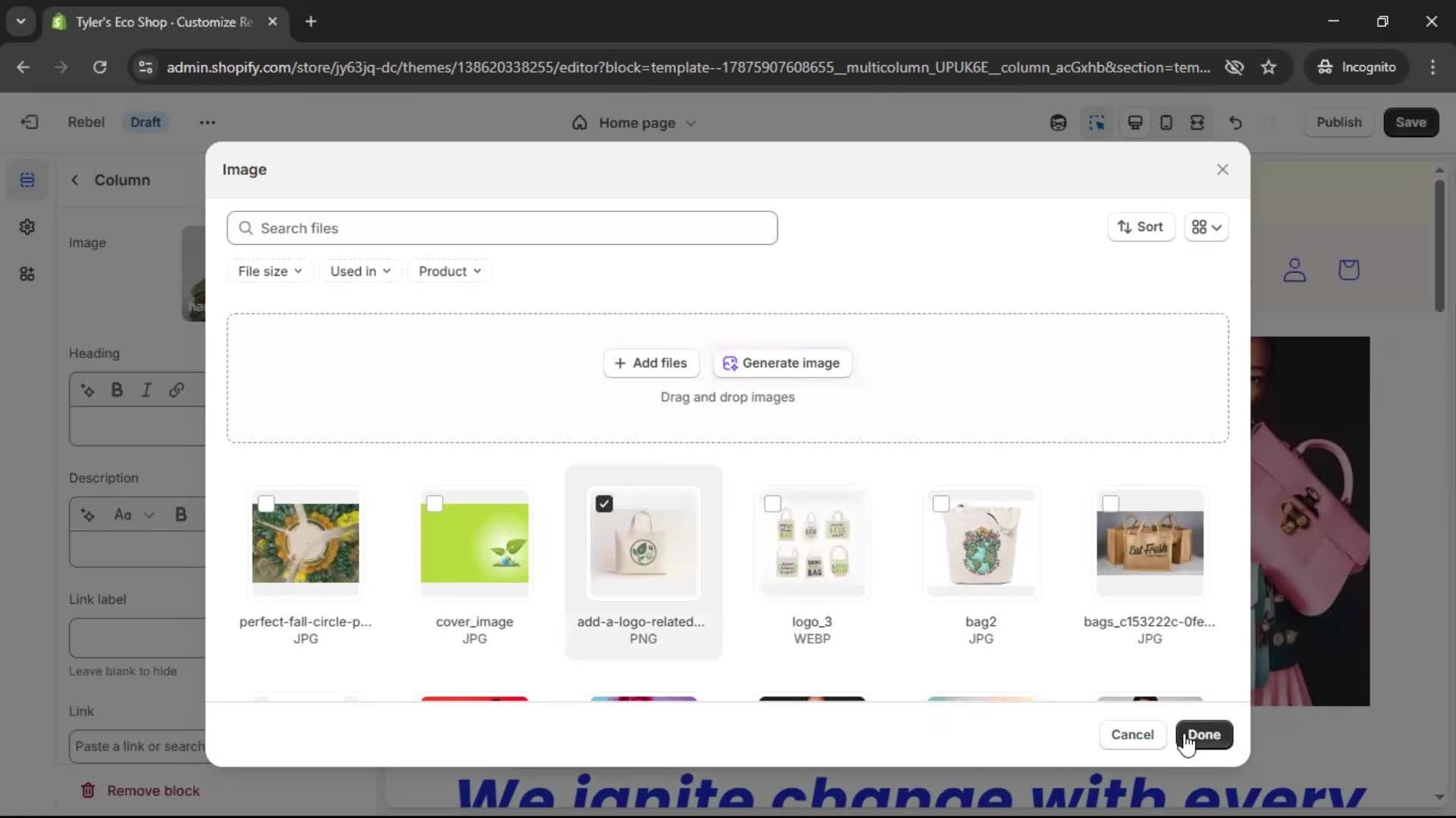 Customization settings screenshot