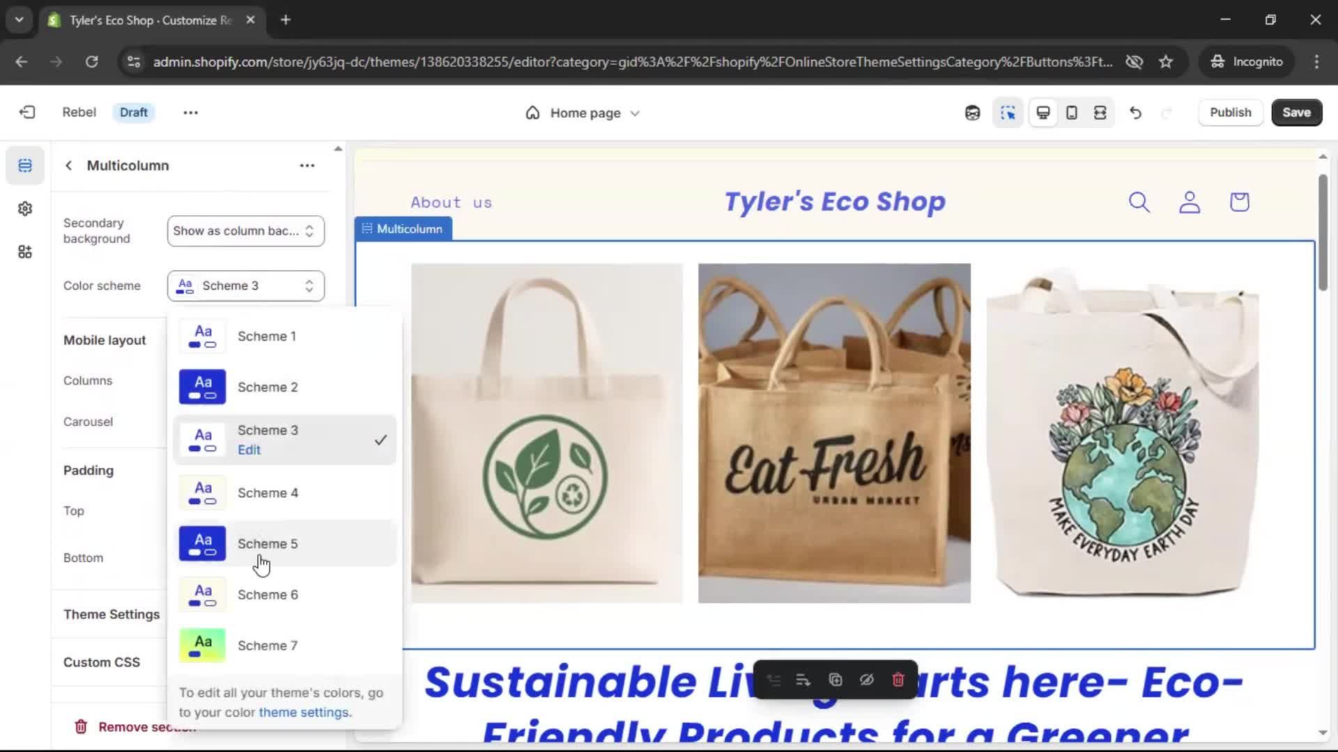 Customization settings screenshot