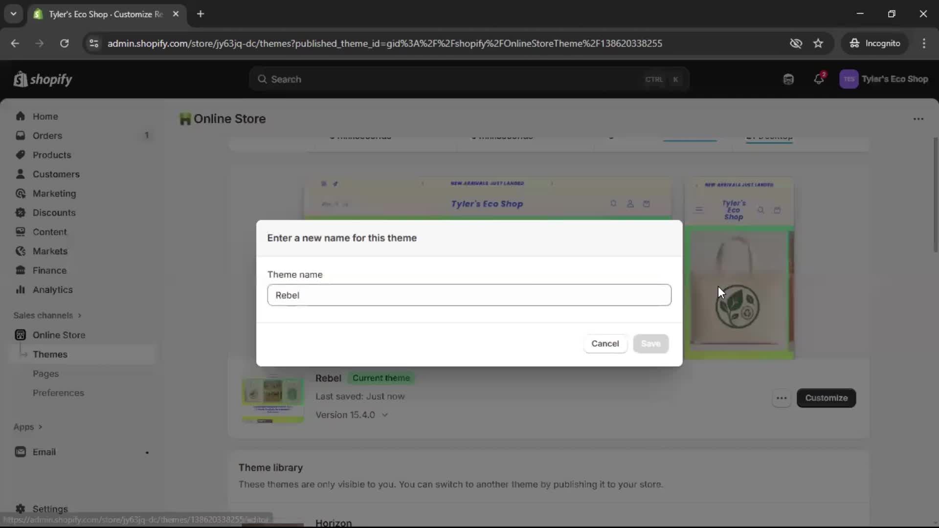 Customization settings screenshot