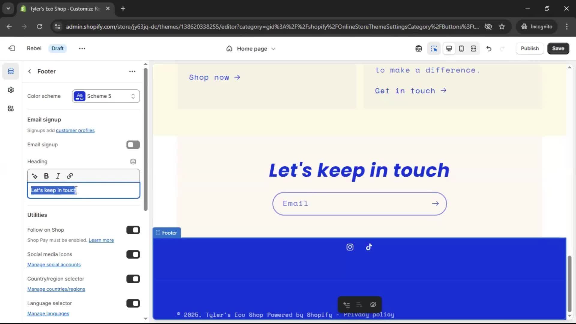 Customization settings screenshot