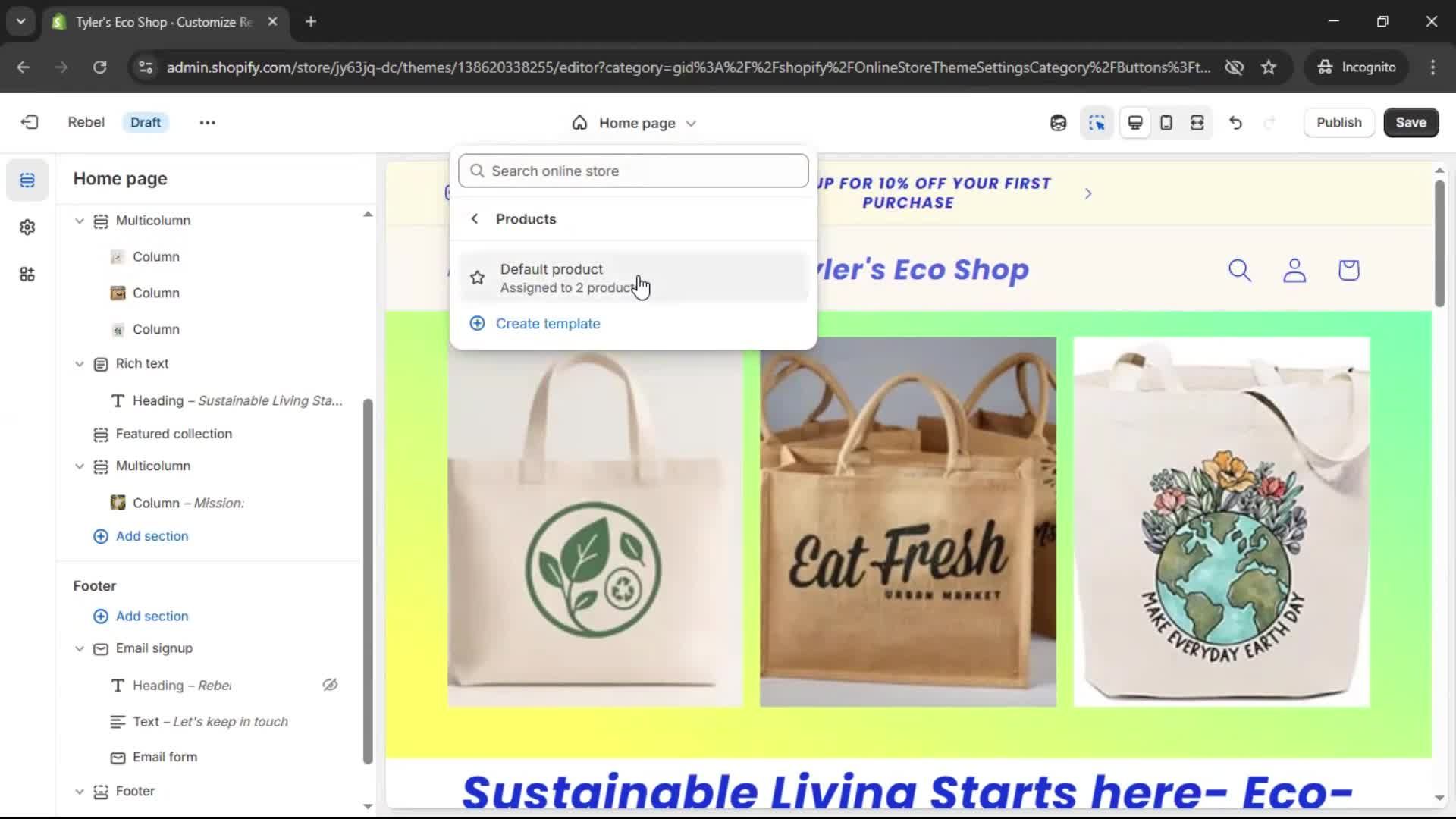 Customization settings screenshot