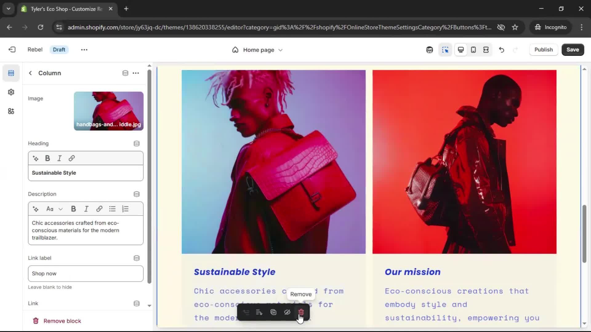 Customization settings screenshot