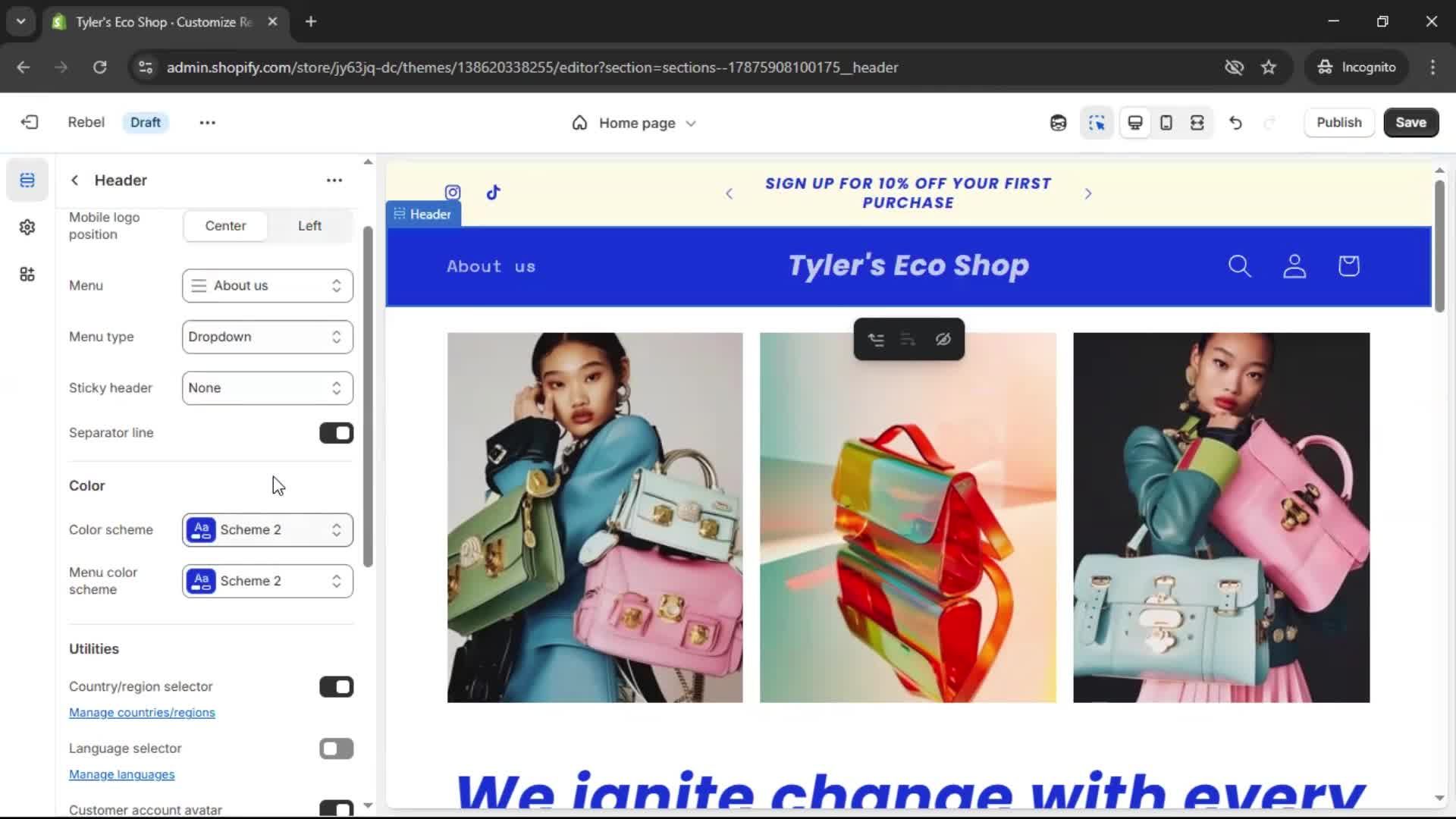 Customization settings screenshot
