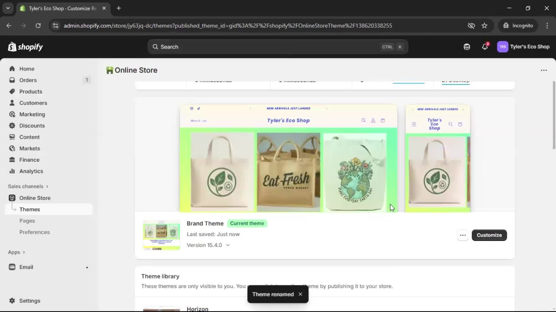 Customization settings screenshot