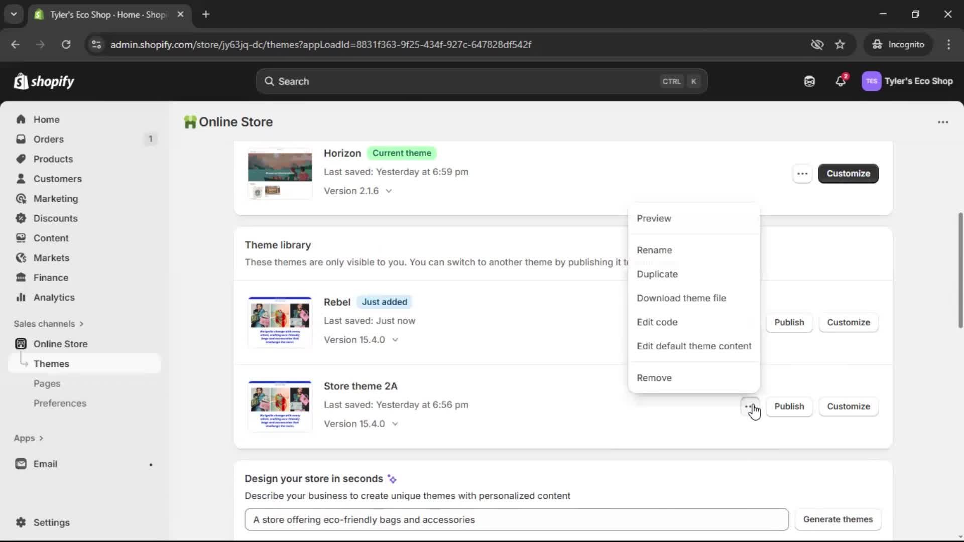 Customization settings screenshot