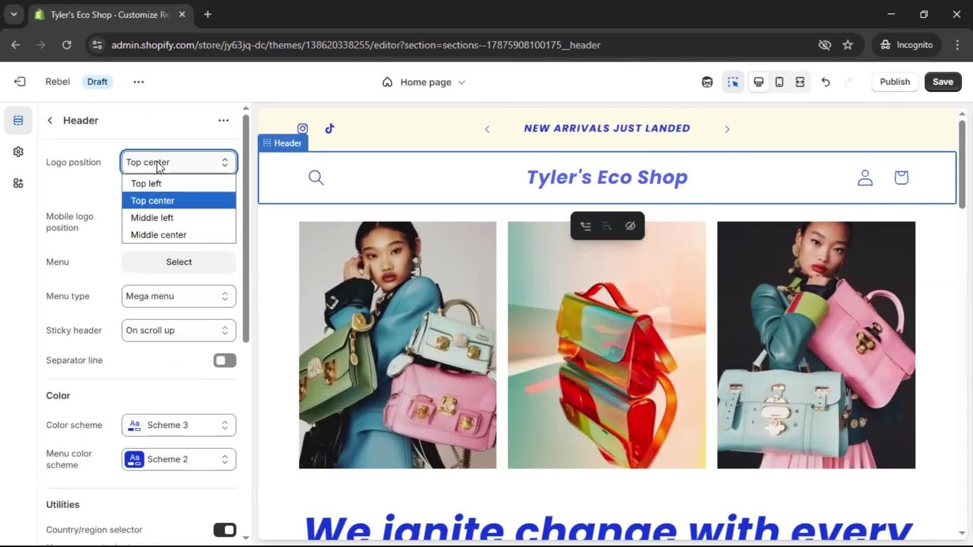 Customization settings screenshot