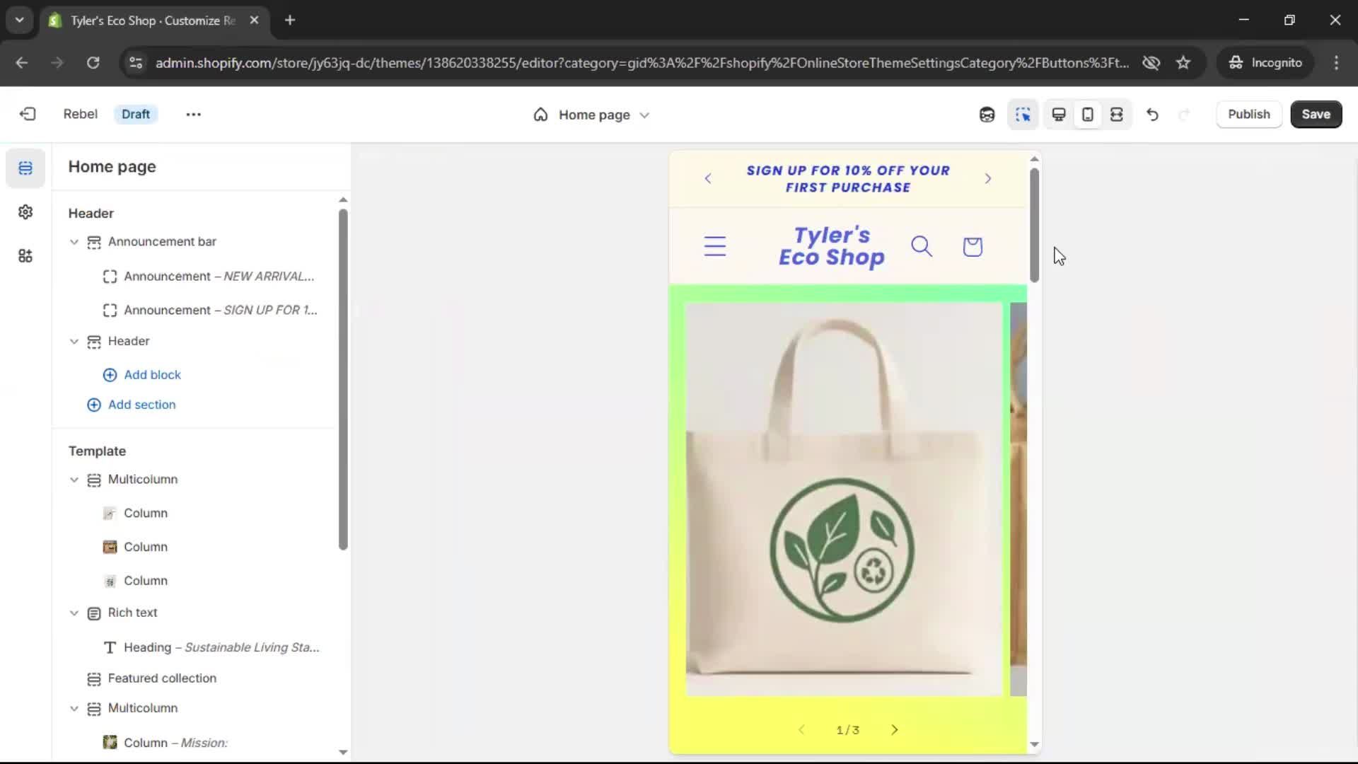 Customization settings screenshot