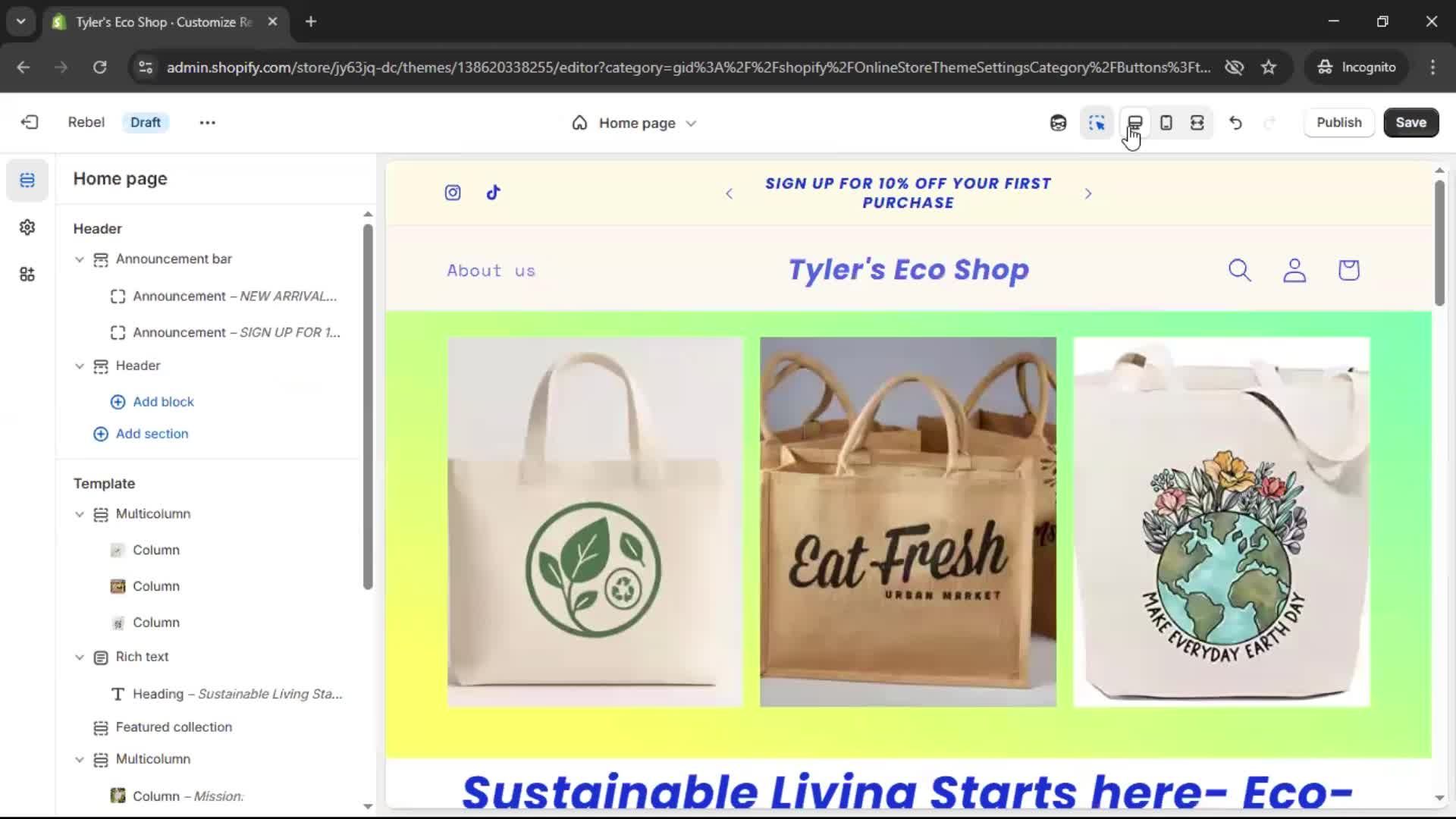Customization settings screenshot