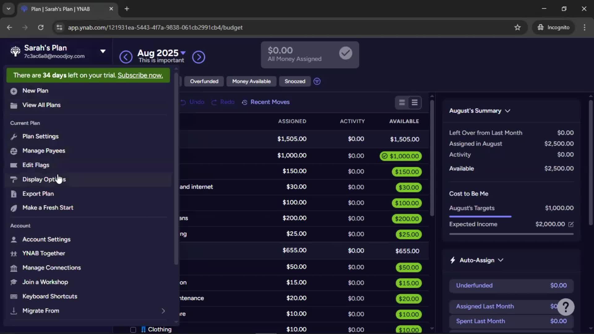 Customization settings screenshot