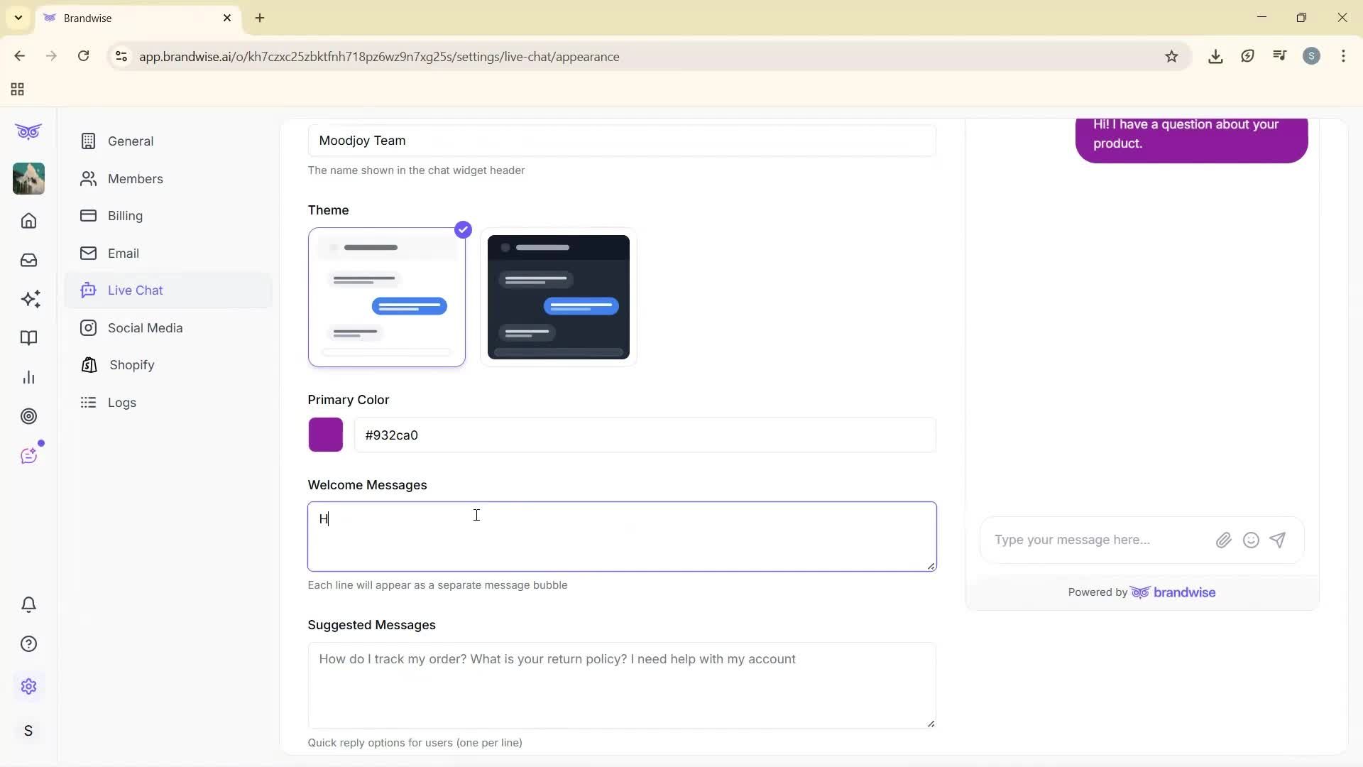 Customizing appearance screenshot