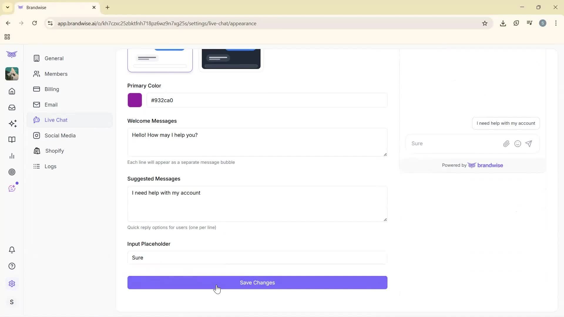 Customizing appearance screenshot