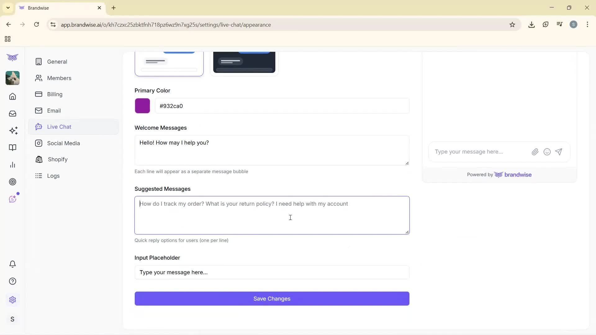 Customizing appearance screenshot