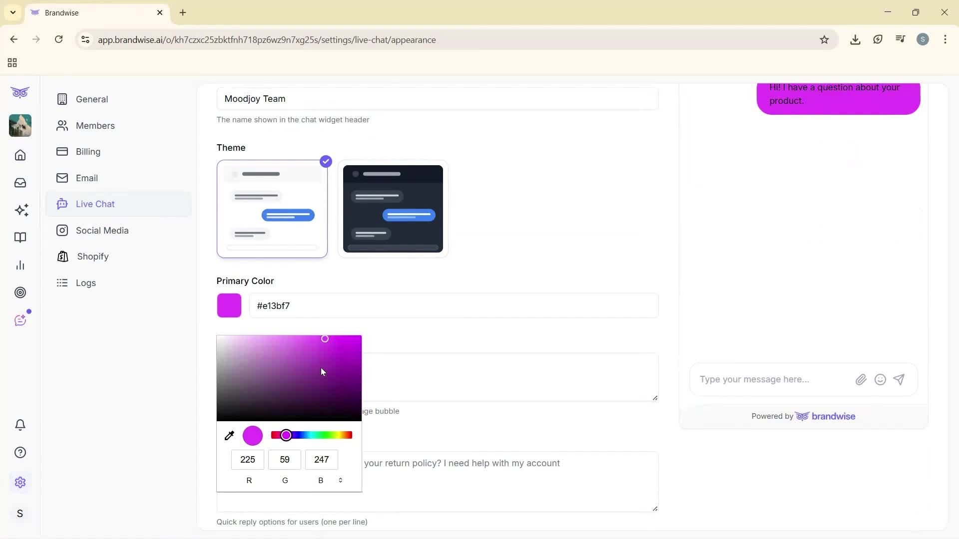 Customizing appearance screenshot