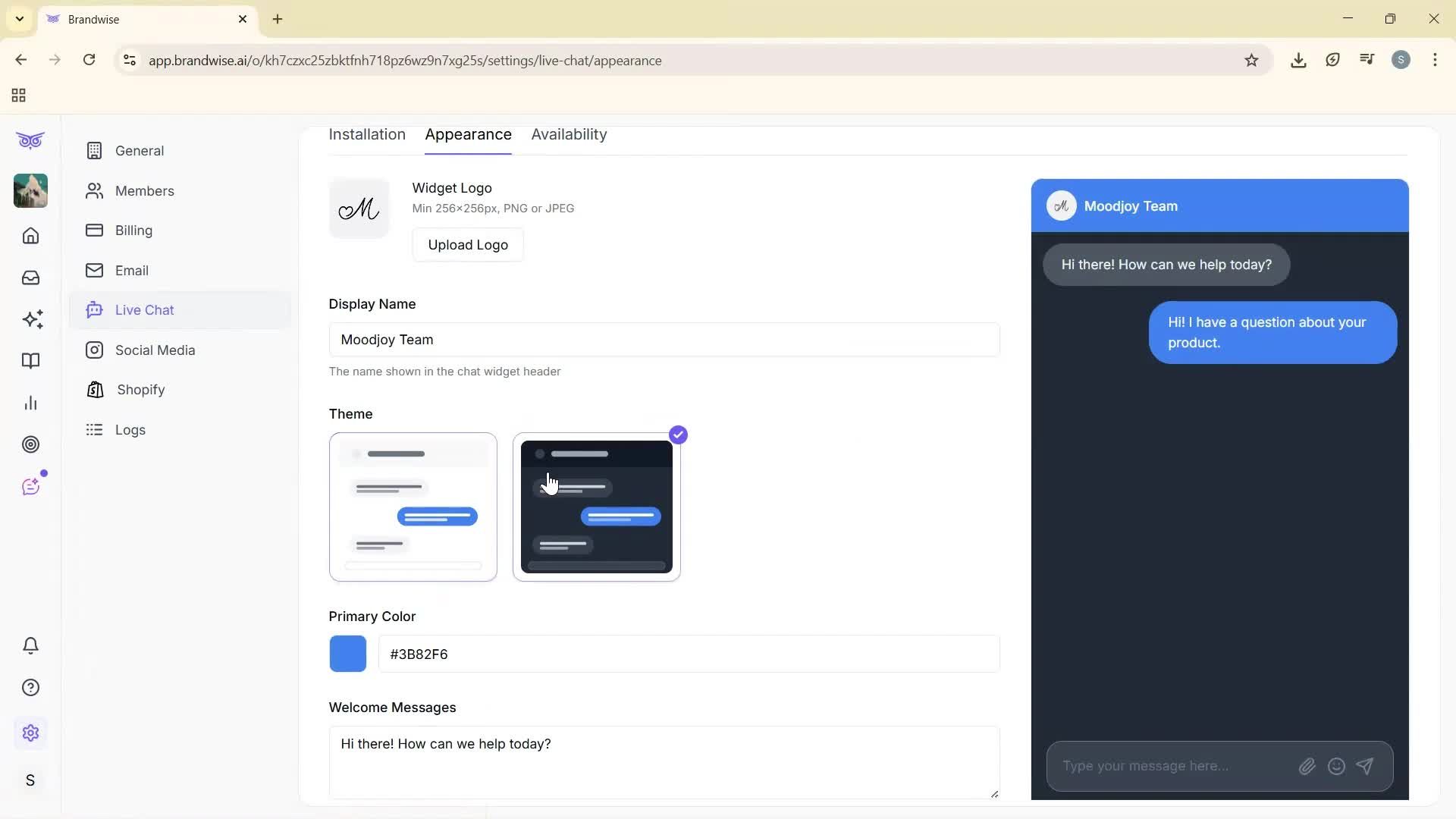 Customizing appearance screenshot
