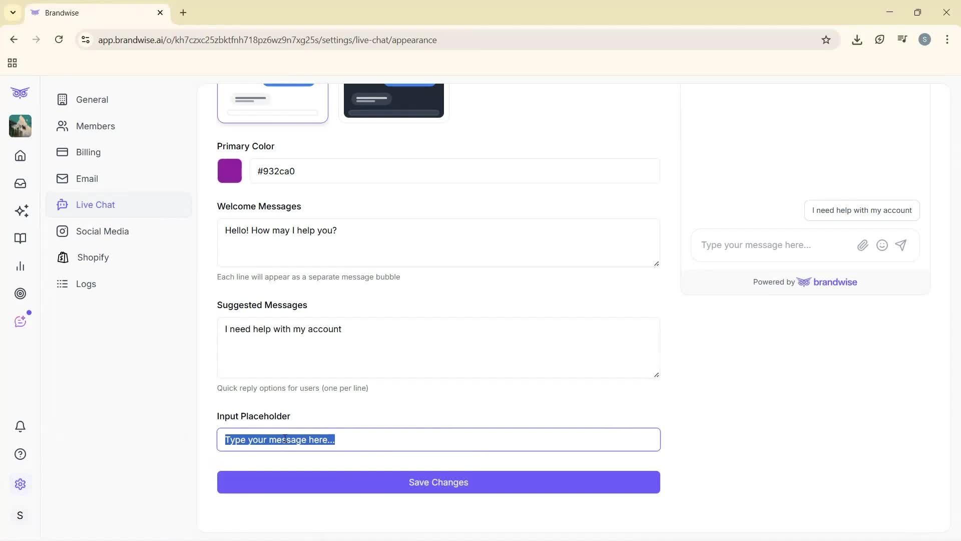 Customizing appearance screenshot