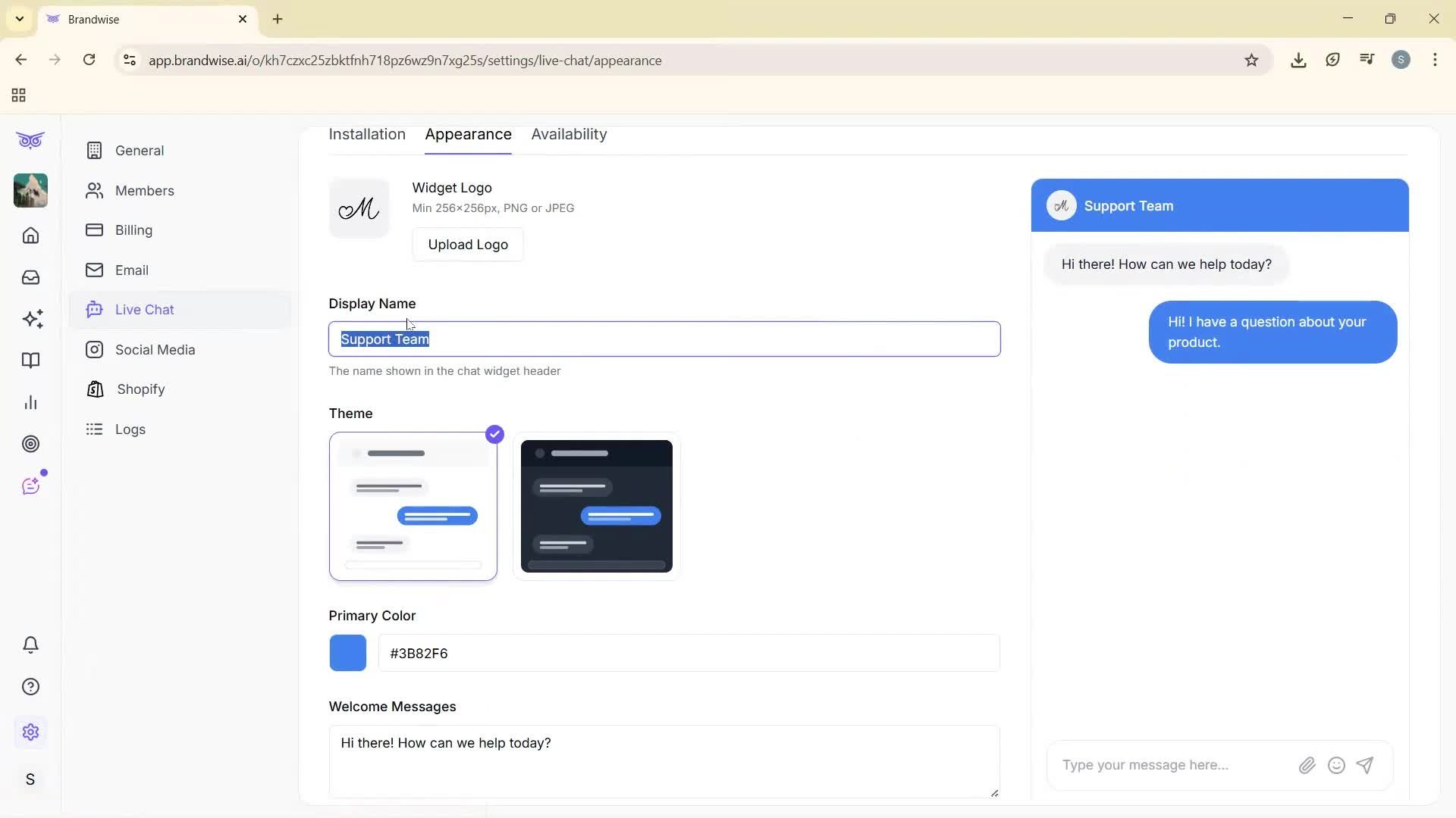 Customizing appearance screenshot