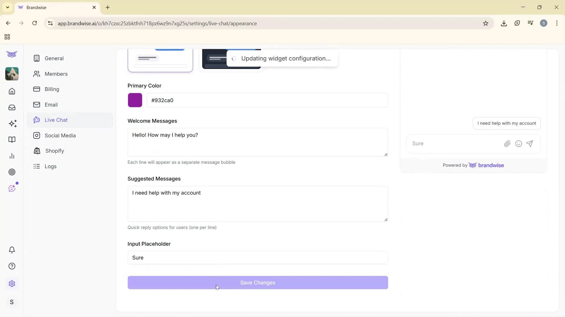 Customizing appearance screenshot