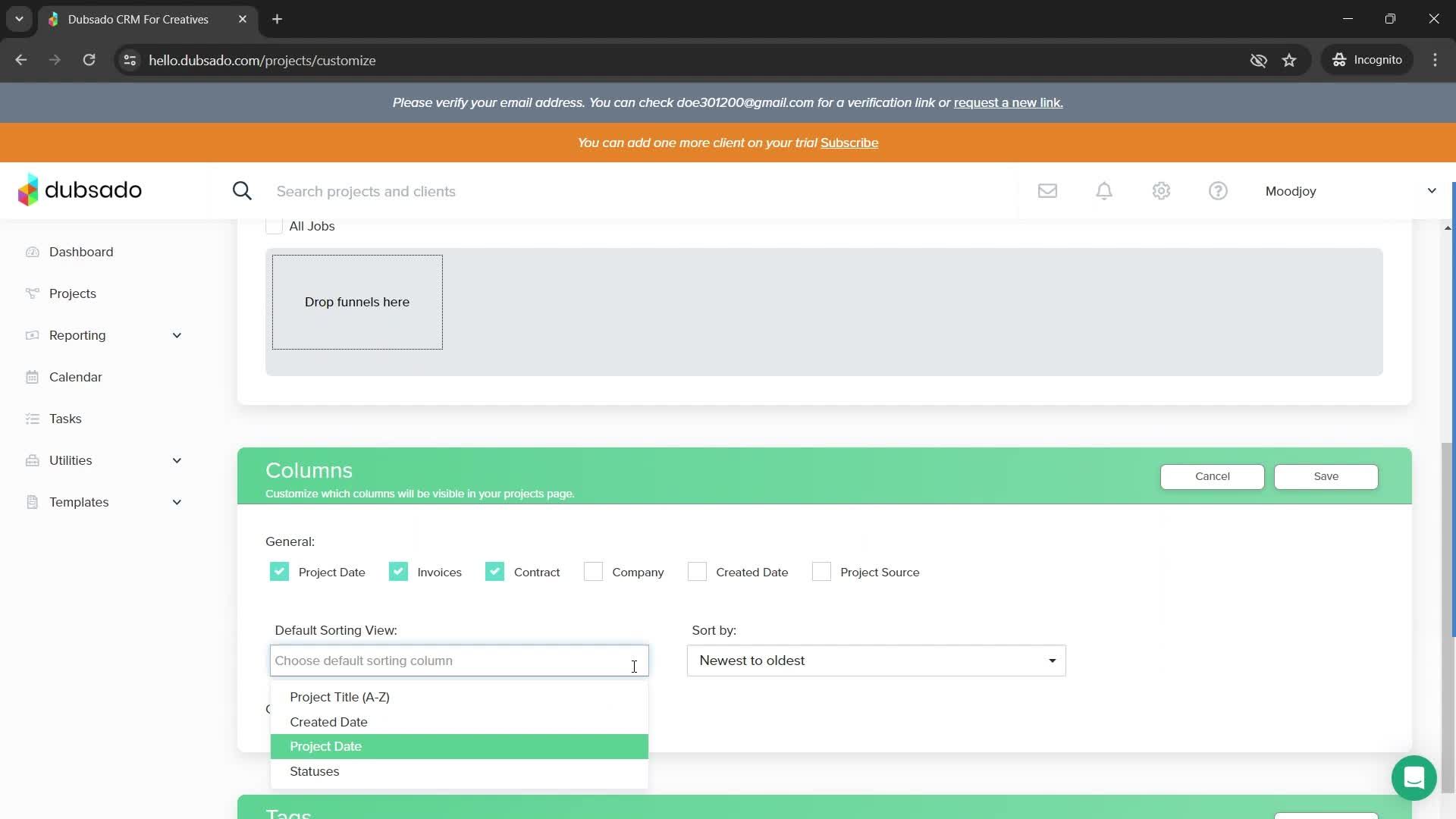 Customizing a project screenshot