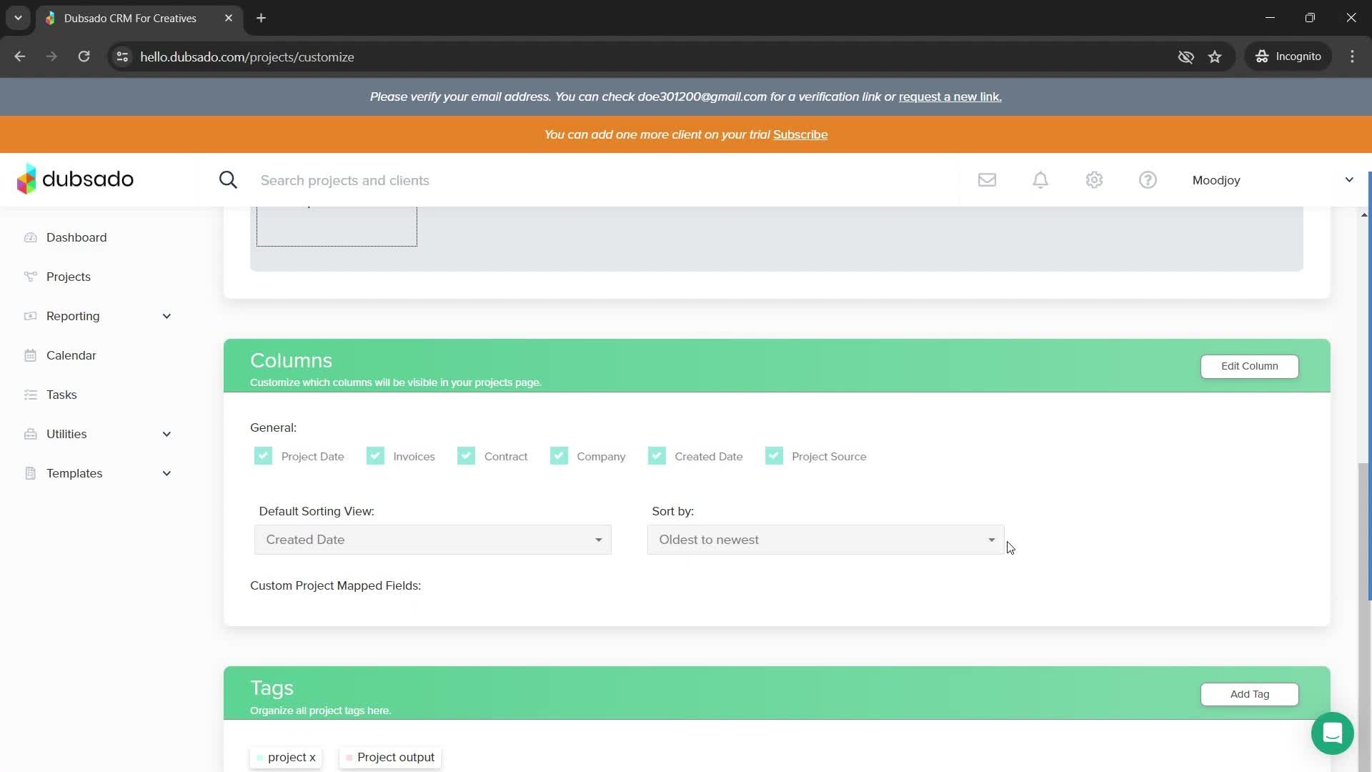 Customizing a project screenshot