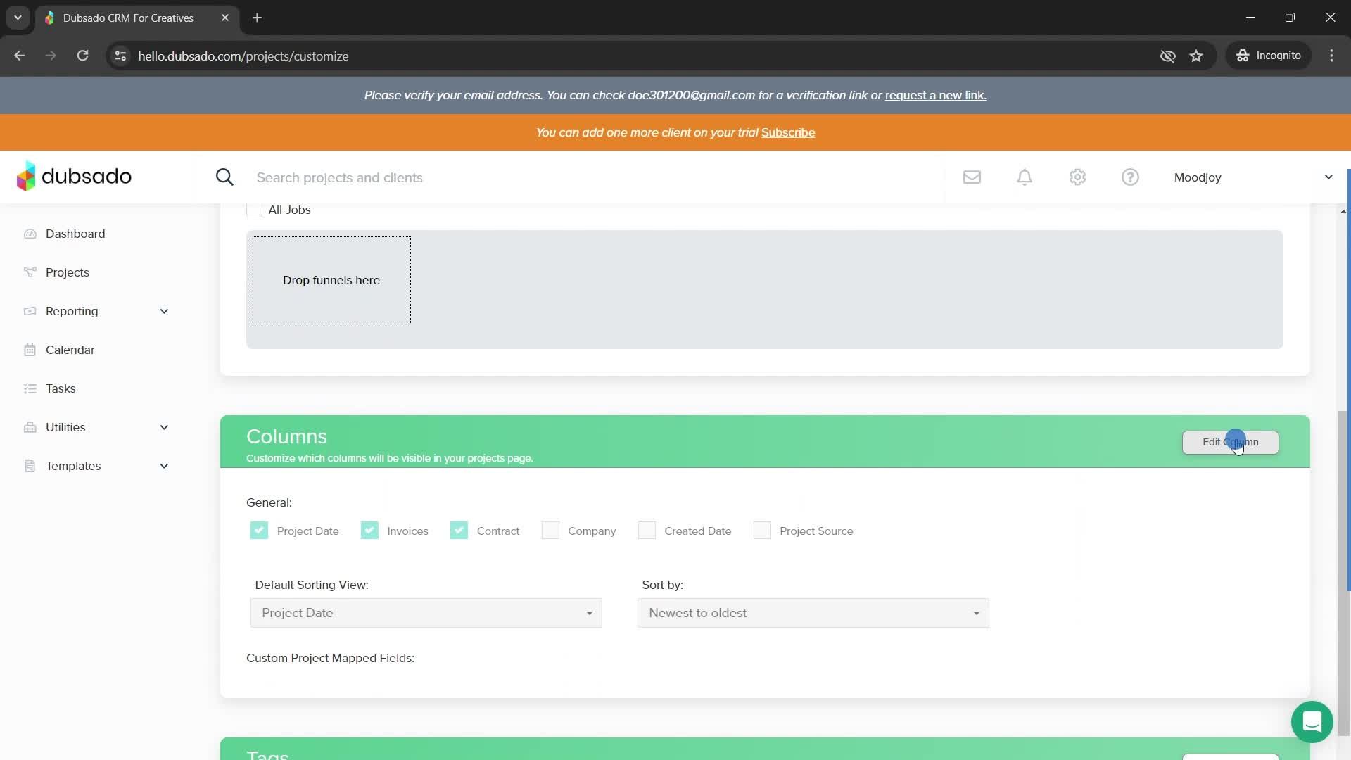 Customizing a project screenshot