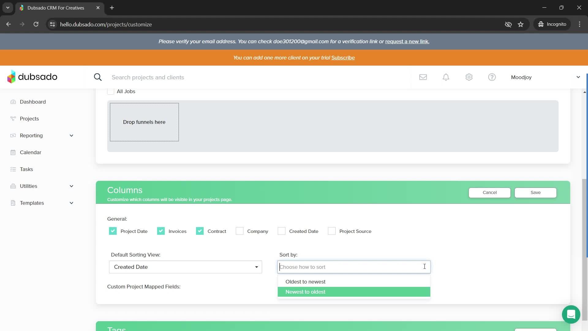 Customizing a project screenshot