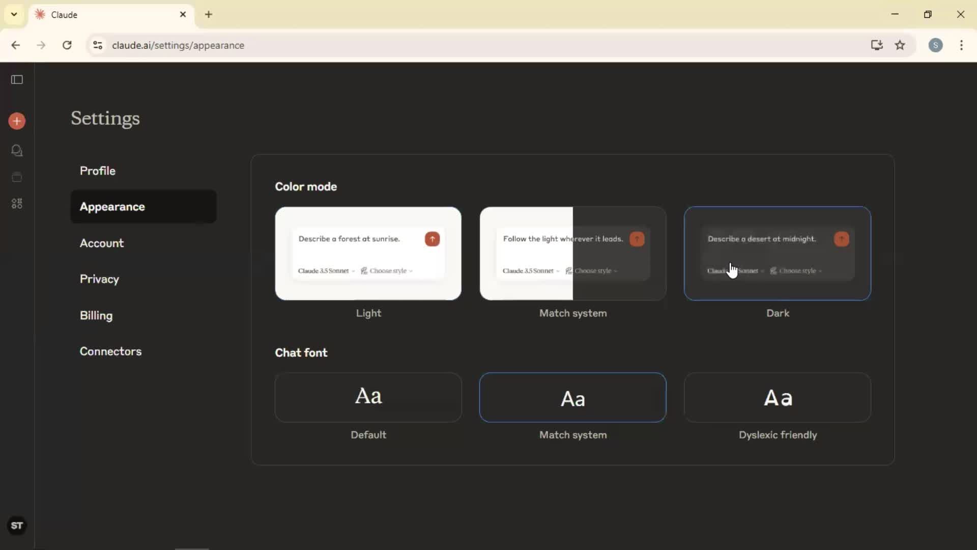 Customizing appearance screenshot