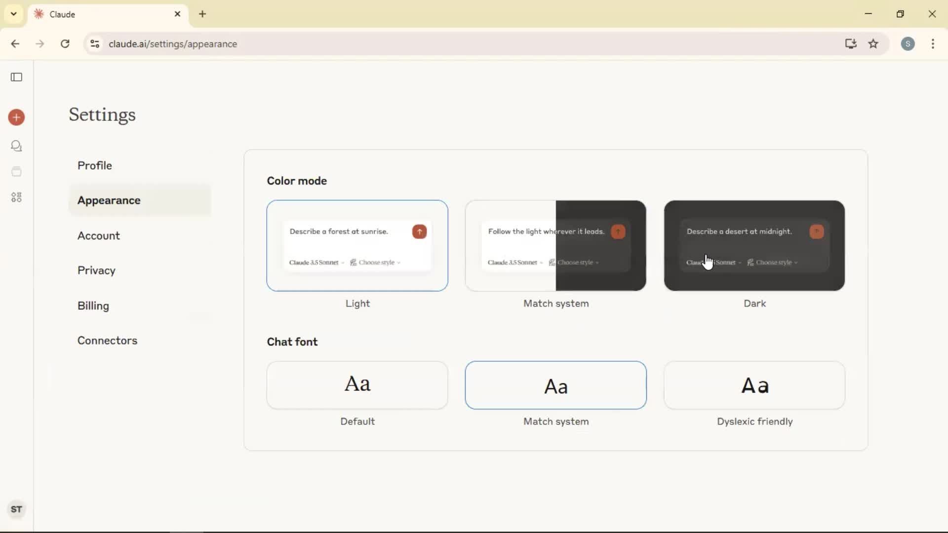 Customizing appearance screenshot