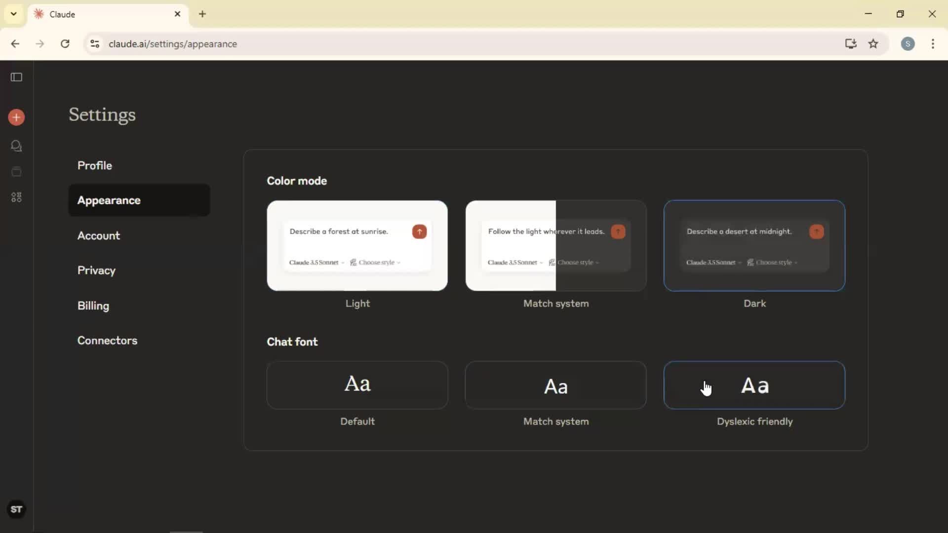Customizing appearance screenshot