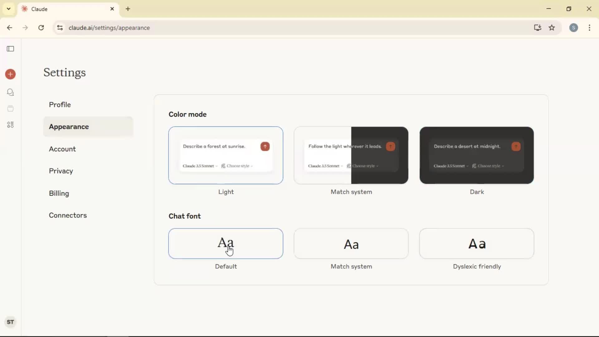 Customizing appearance screenshot