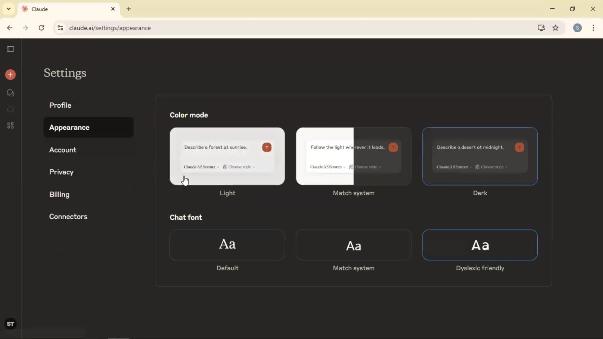 Customizing appearance screenshot