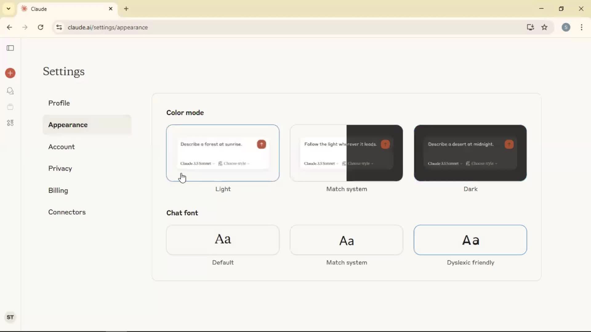 Customizing appearance screenshot