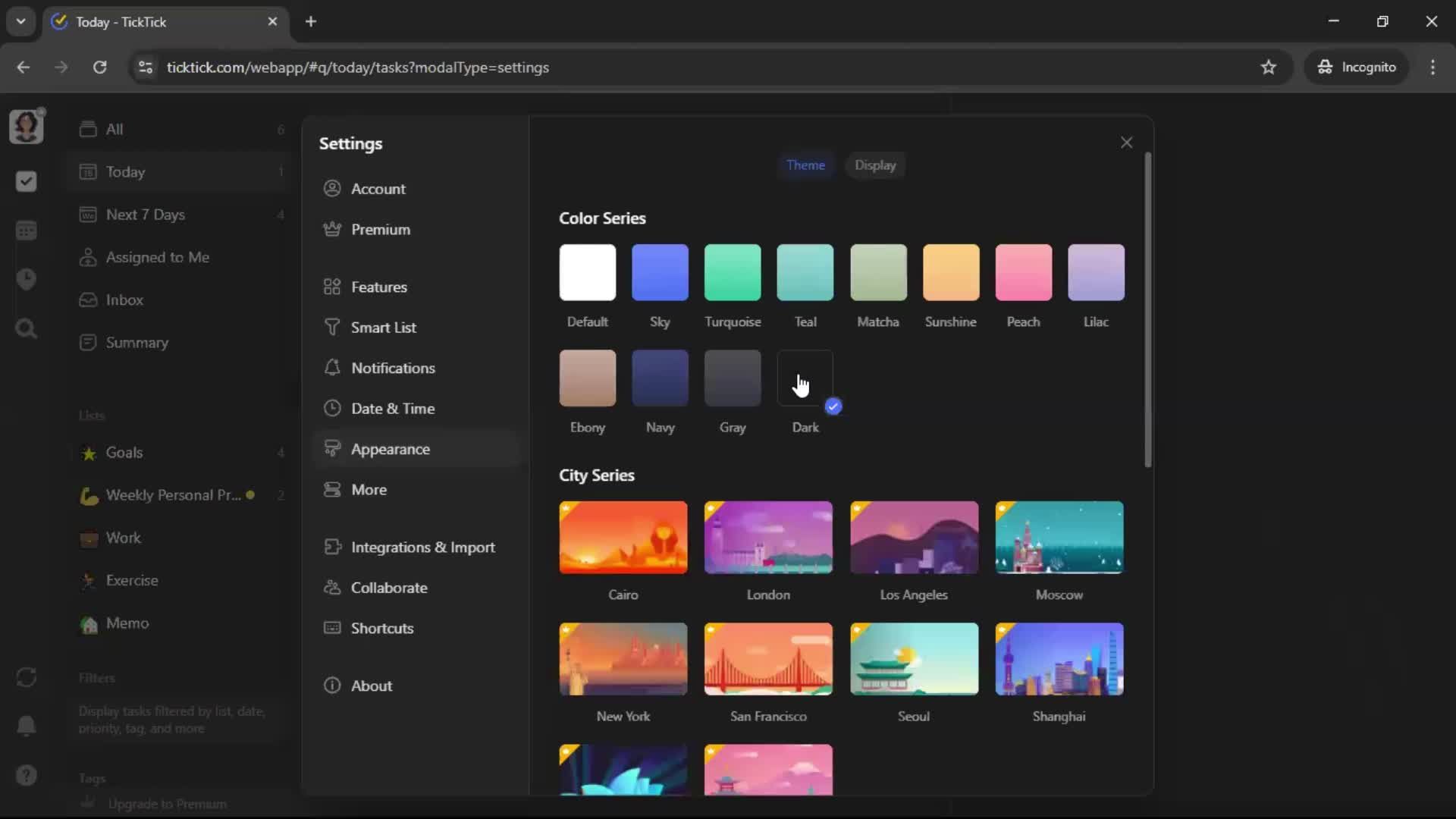 Customizing appearance screenshot