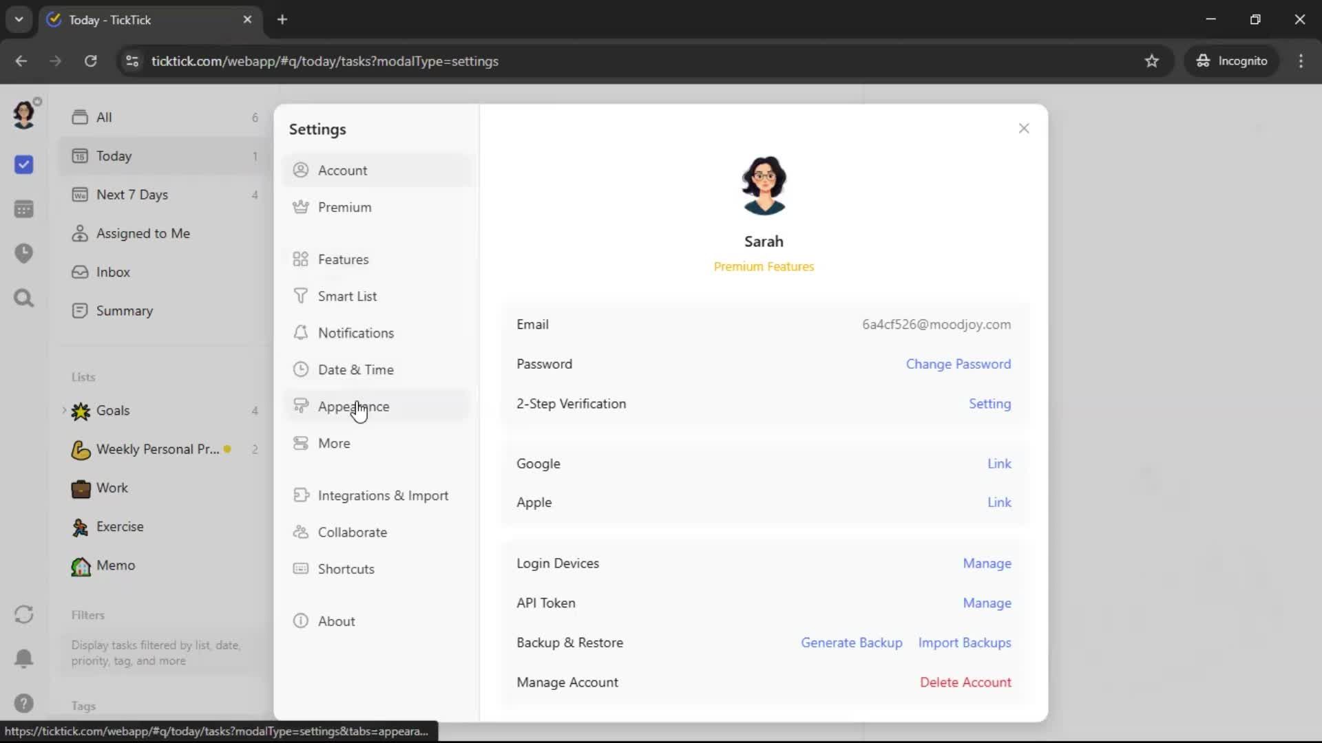 Customizing appearance screenshot