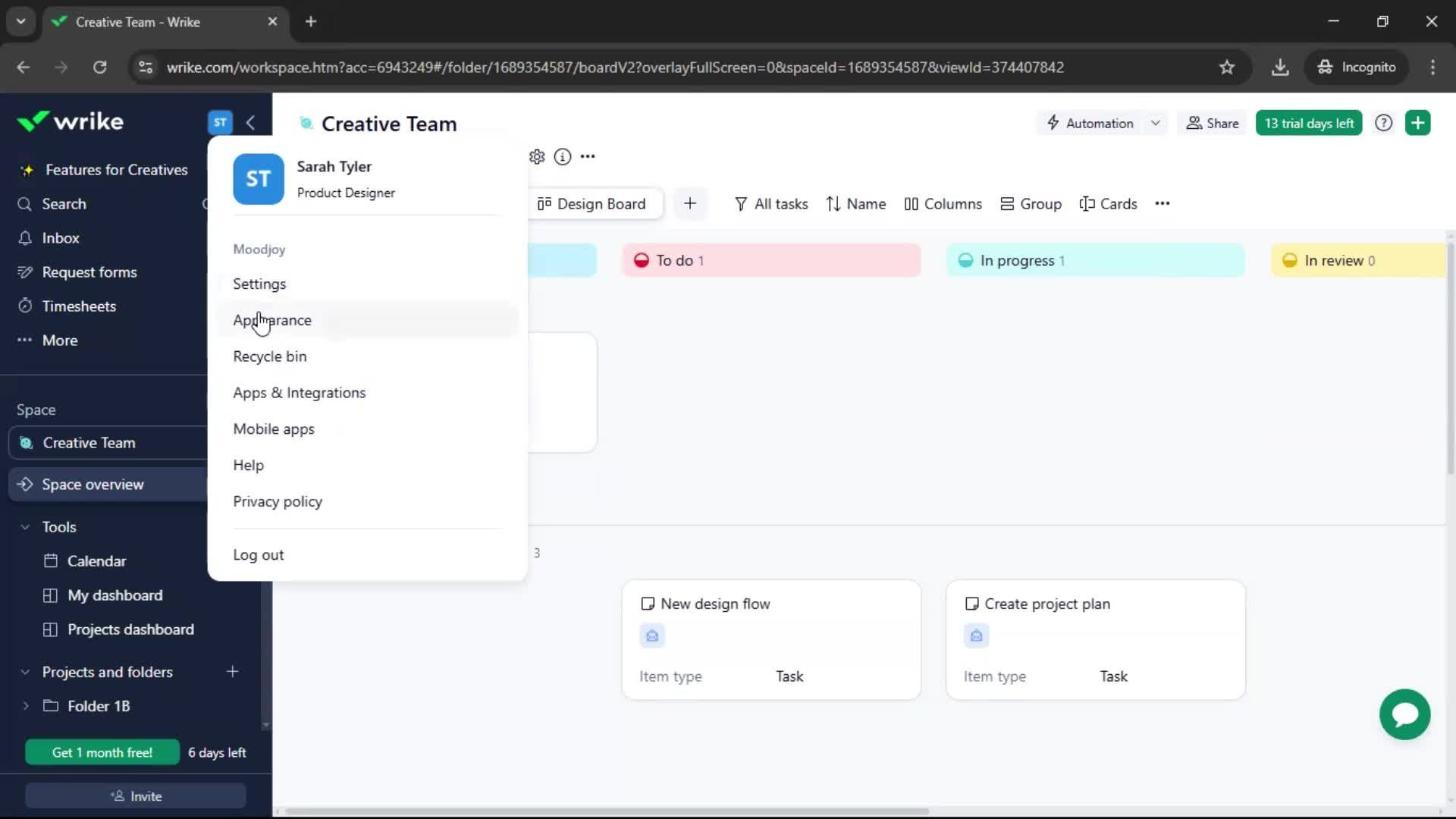 Customizing appearance screenshot
