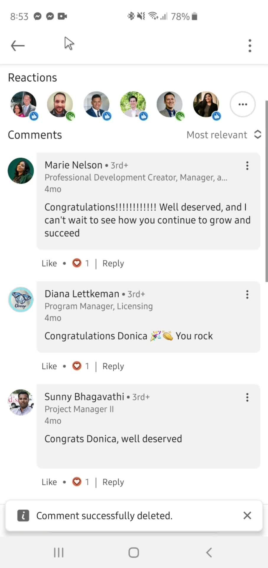 Deleting comments screenshot
