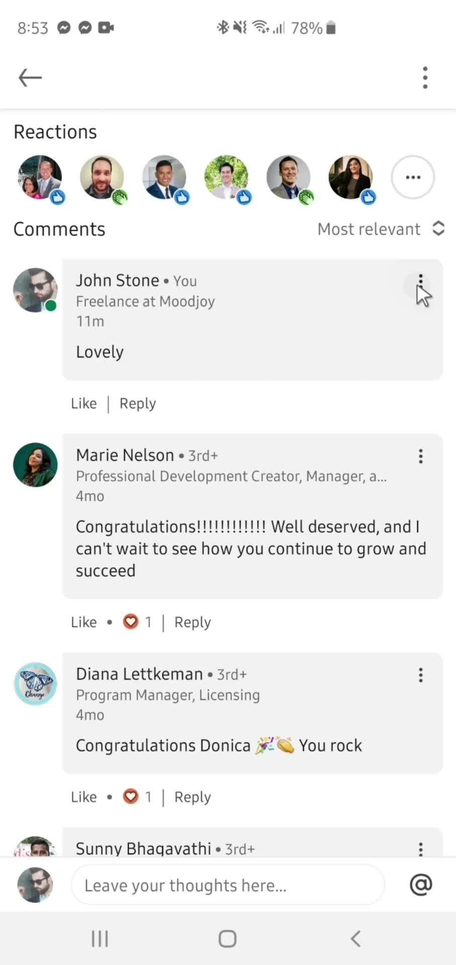 Deleting comments screenshot