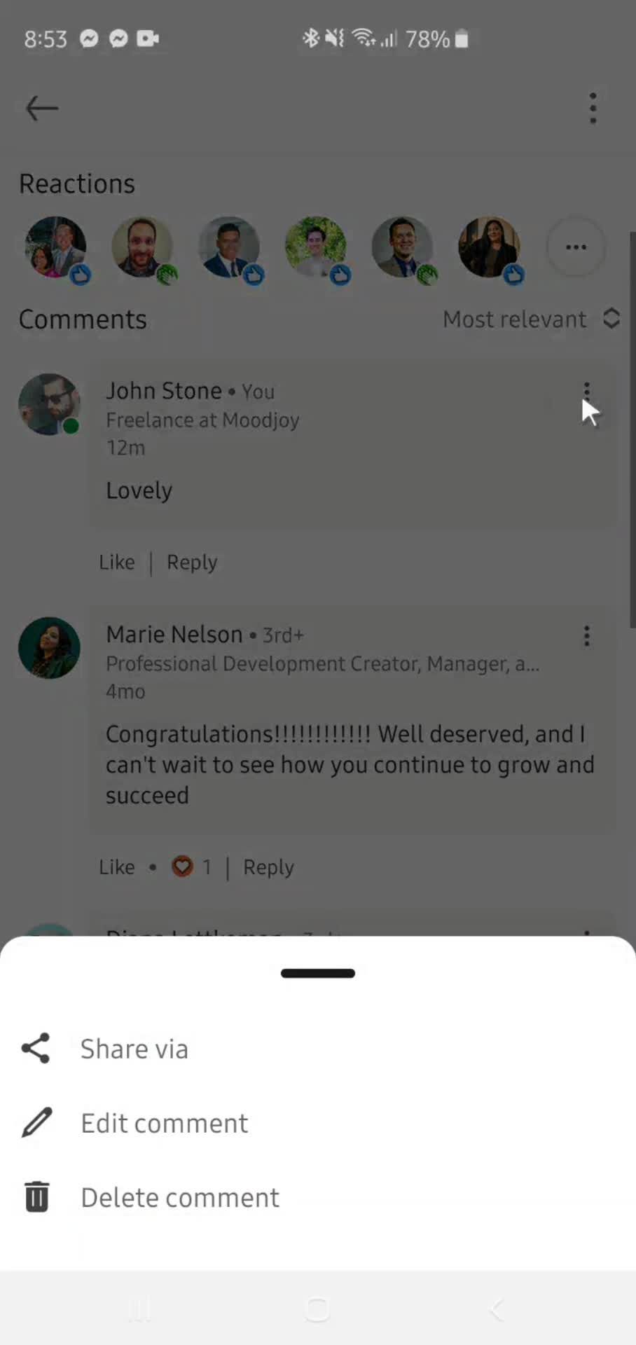 Deleting comments screenshot