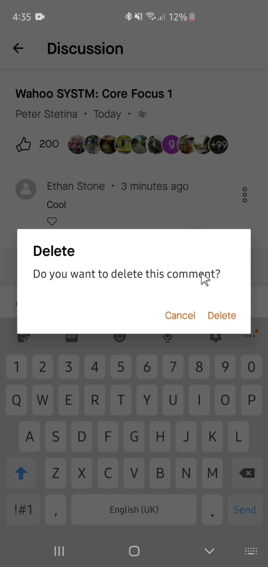 Deleting comments screenshot