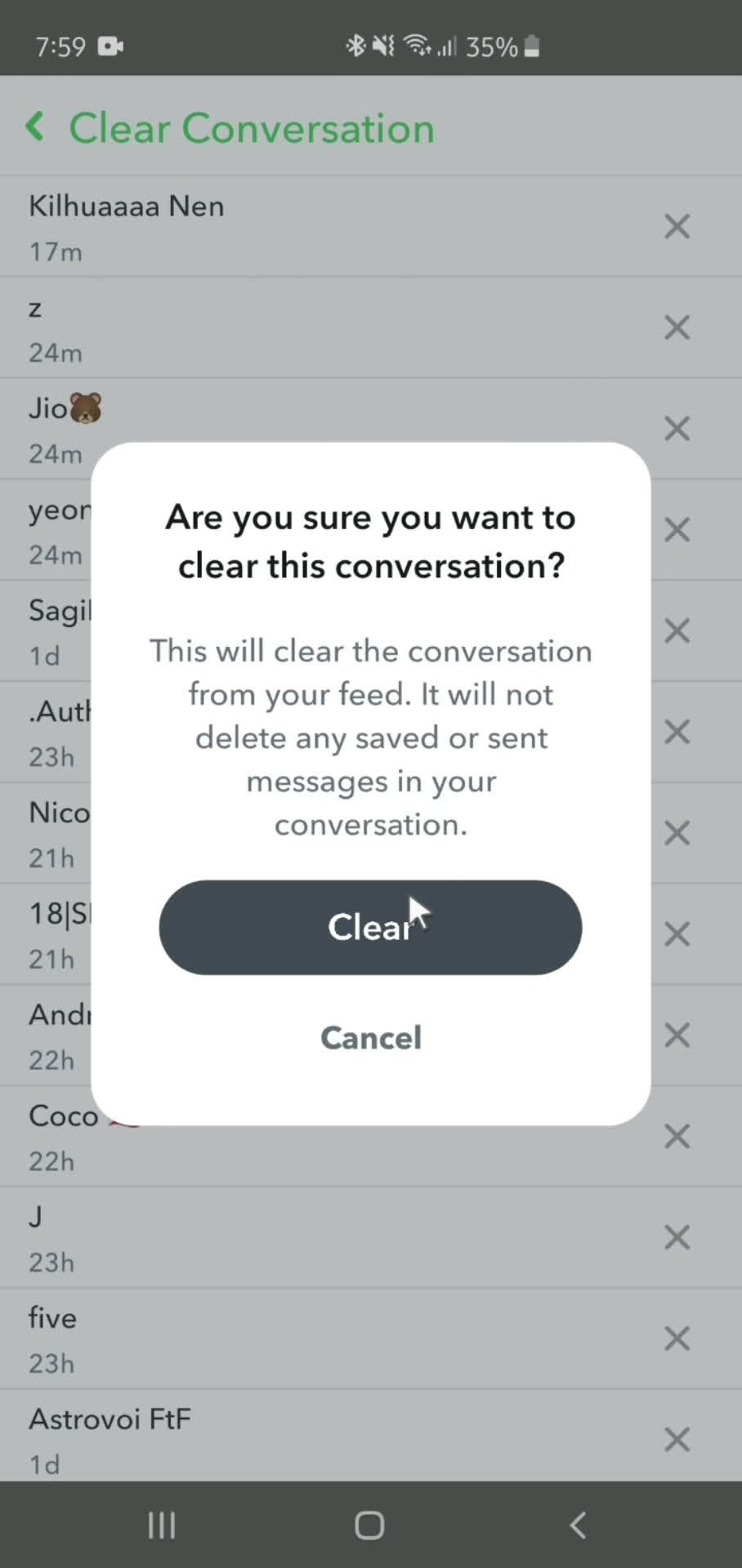 Deleting conversations screenshot