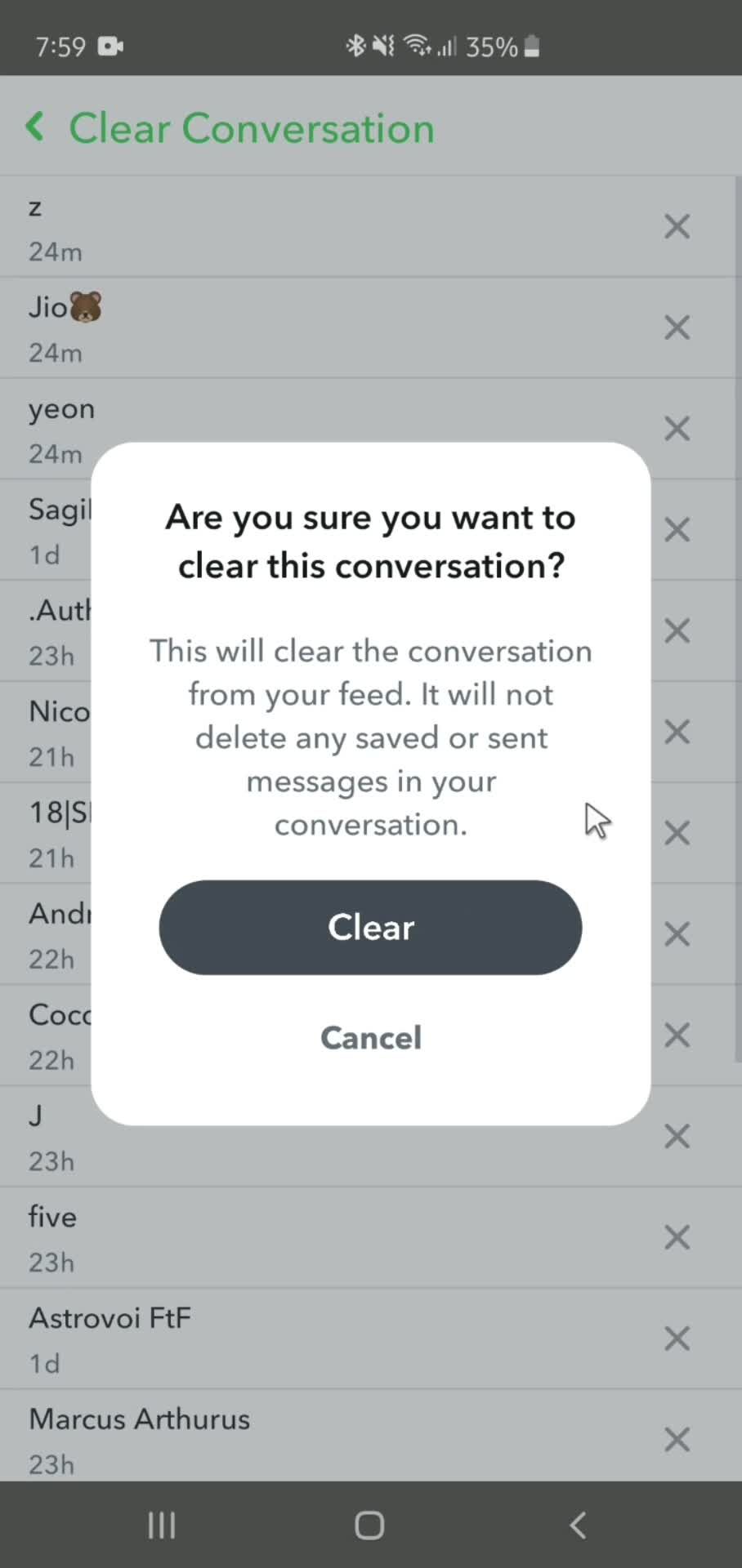 Deleting conversations screenshot