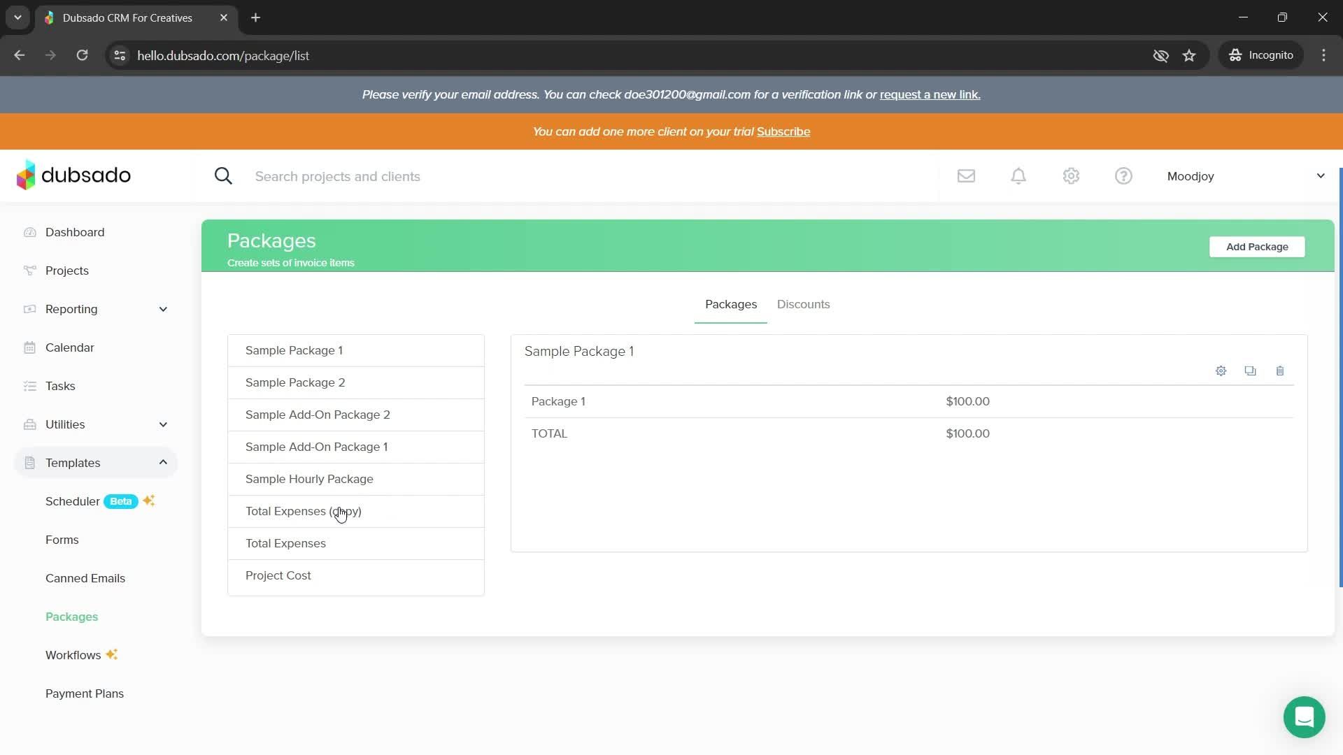 Deleting packages screenshot